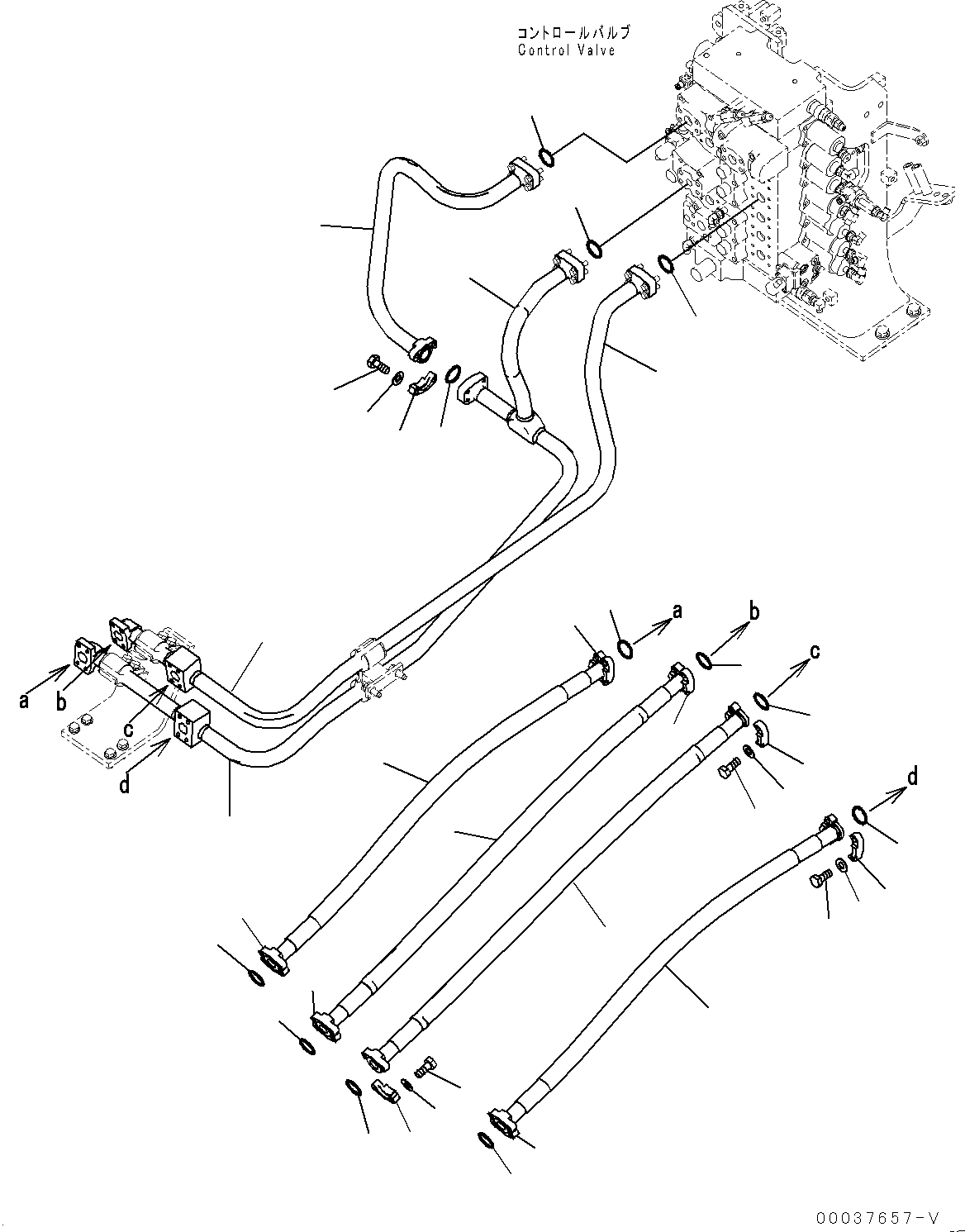 Komatsu parts book diagram for PC300-8 S/N K55001-UP: BOOM PIPING, WITHOUT BOOM AND ARM ANTI-DROP VALVE, VALVE BOOM PIPING