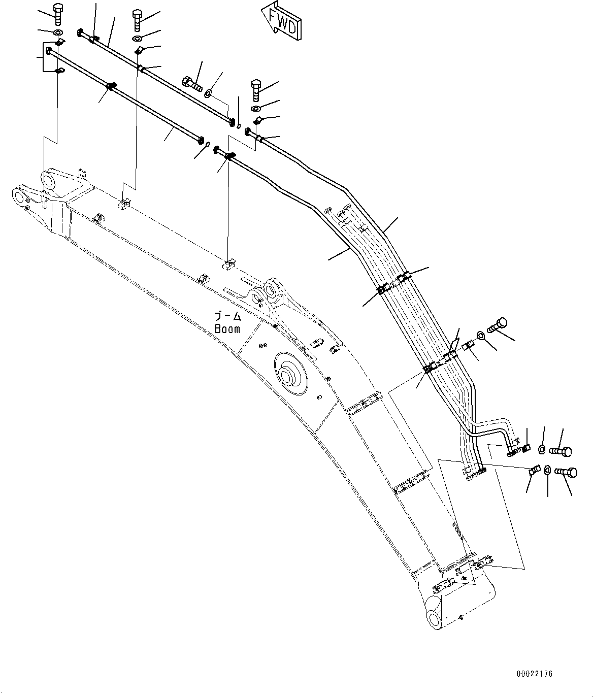 Komatsu parts book diagram for PC300-8 S/N K55001-UP: BOOM, 6.5M, STRENGTHENED, BUCKET CYLINDER PIPING