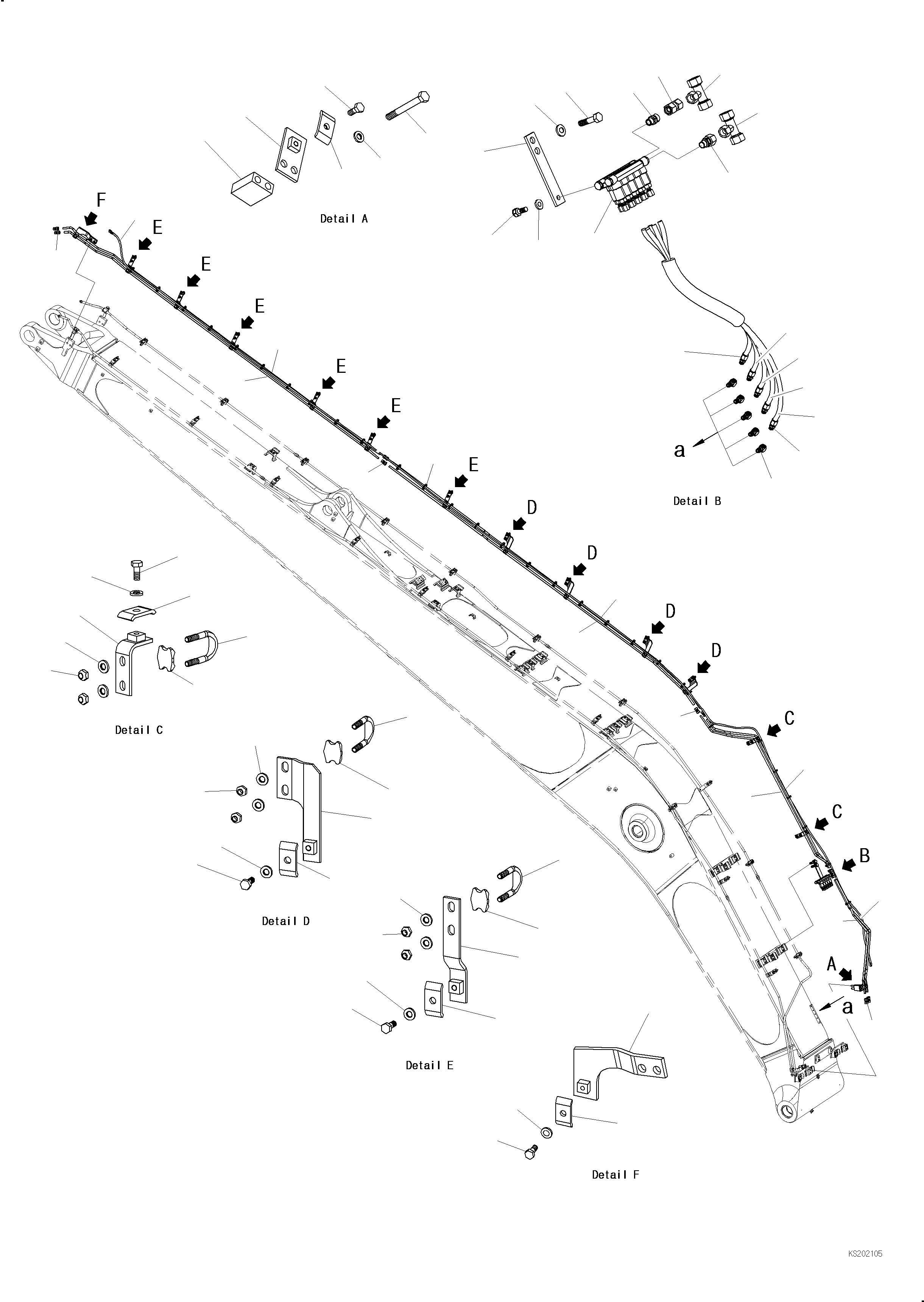 Excavators Komatsu / PC360LC-11 S/N K70001-UP(PC00018U) / Auto Grease System, 17m Boom Auto Grease Parts, (17m Long Reach)(G001009 : G1010-001009)