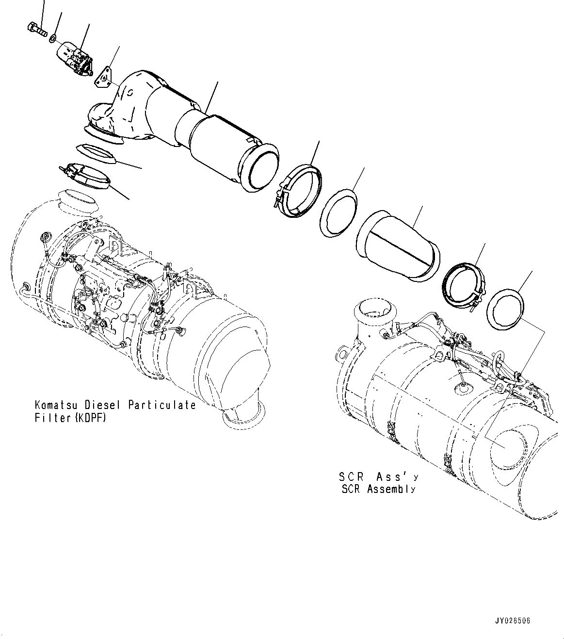 Engines Komatsu / SAA6D114E-6C S/N 26903969-UP (For HB365LC-3)(PC00028U) / Komatsu Diesel Particulate Filter (KDPF) and SCR Assembly, DEF Mixing Tube(A025002 : B9999-505002)