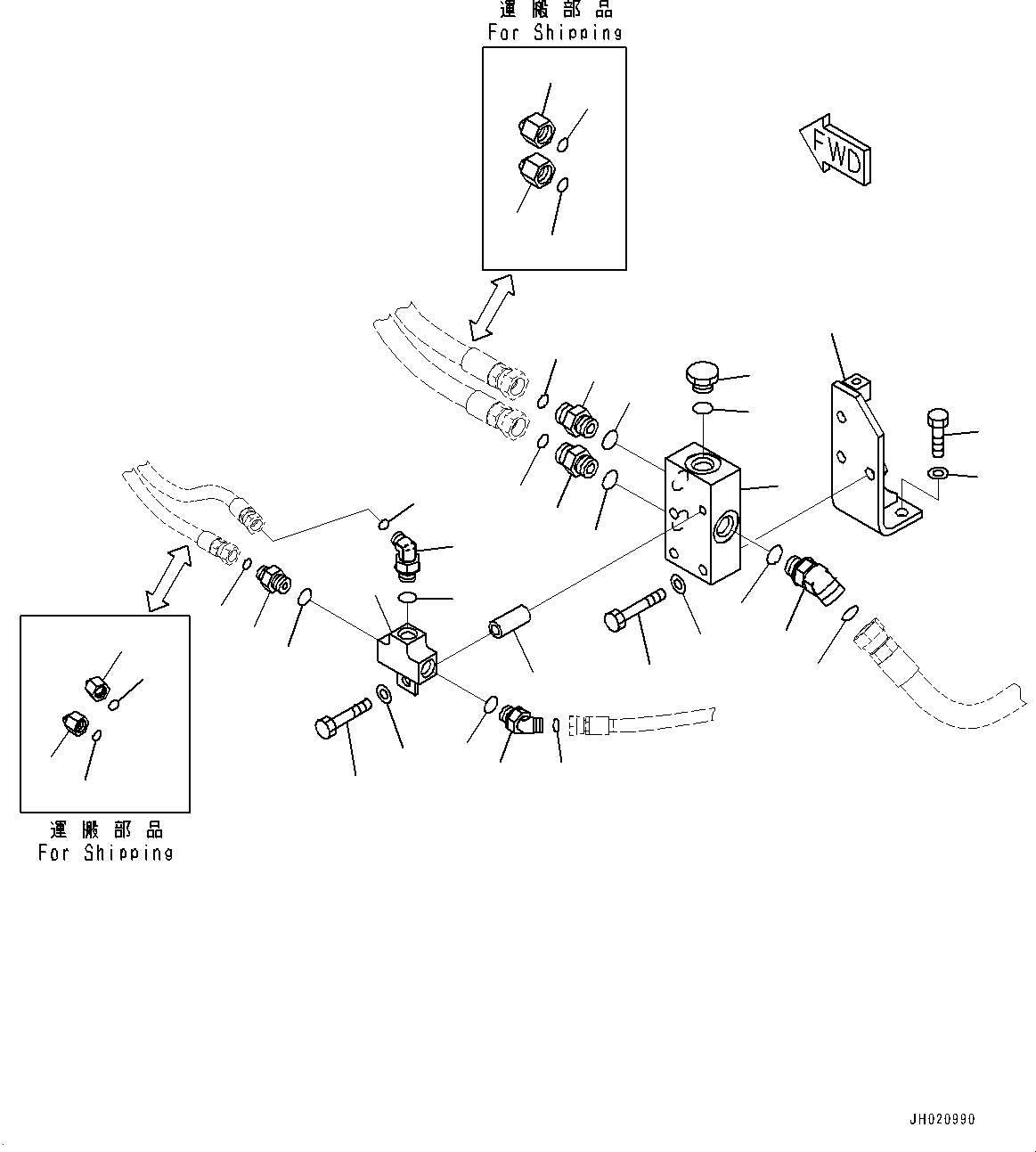 Excavators Komatsu / PC700LC-11 S/N 80013-UP(PC00032U) / Anti-drop Valve, Boom, Chassis Side Piping (1/2)(H015007 : H1250-001007)