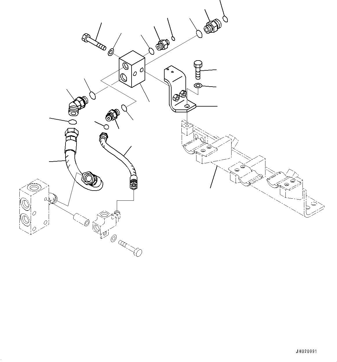 Excavators Komatsu / PC700LC-11 S/N 80013-UP(PC00032U) / Anti-drop Valve, Boom and Arm, Chassis Side Piping (2/2)(H016009 : H1250-002009)