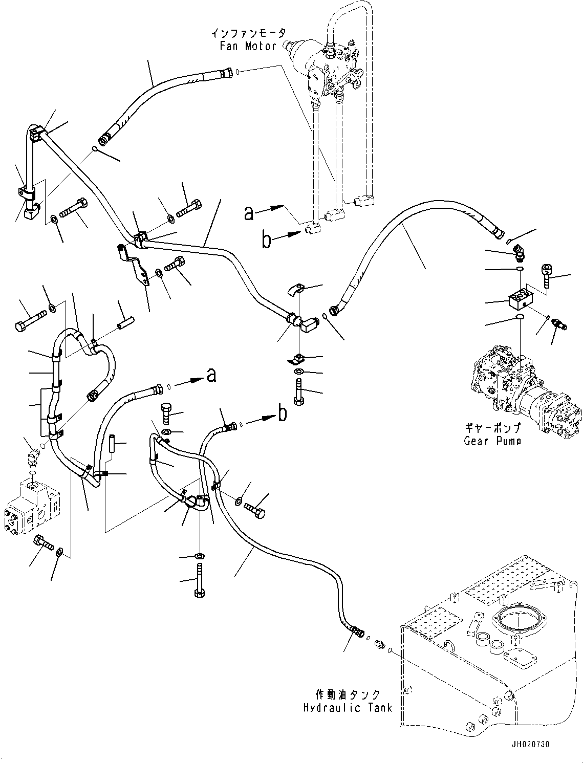 Excavators Komatsu / PC700LC-11 S/N 80013-UP(PC00032U) / Fan Motor Piping(H019001 : H1350-001001)