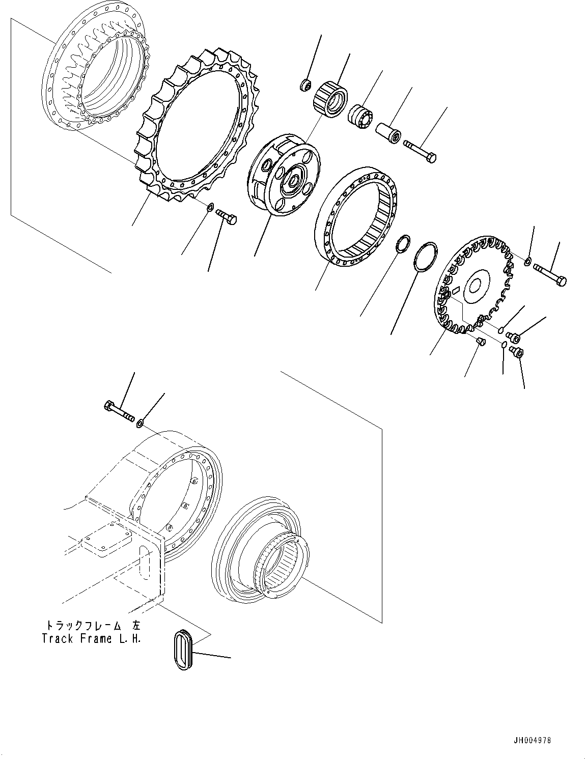 Excavators Komatsu / PC700LC-11 S/N 80013-UP(PC00032U) / Track Frame, with 4 Track Roller Guards, Final Drive, Third Carrier, L.H.(R008014 : R1120-002014)