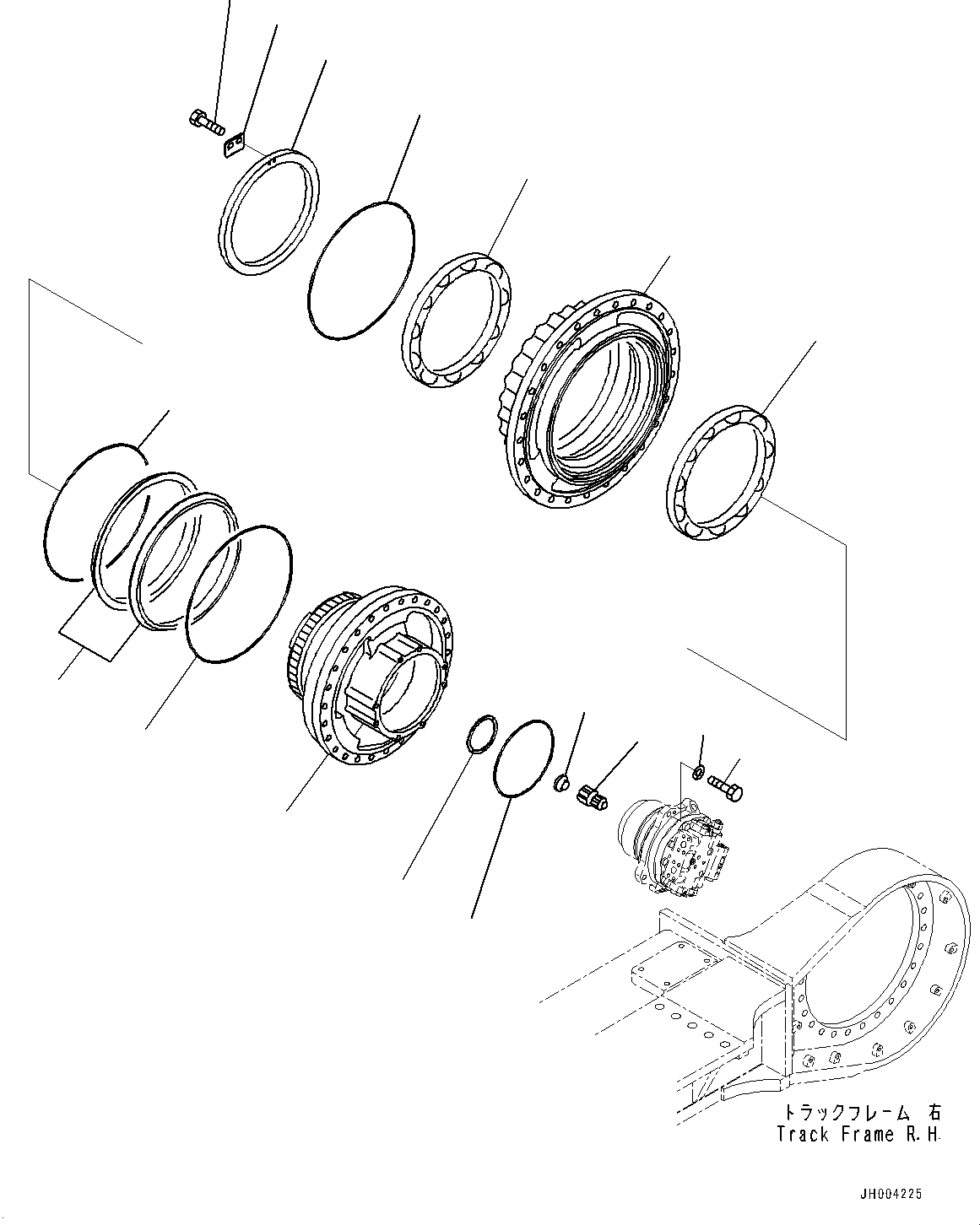 Komatsu parts book diagram for PC700LC-11 S/N 80013-UP: TRACK FRAME, TRACK ROLLER GUARD, SHAFT AND HUB, R.H.