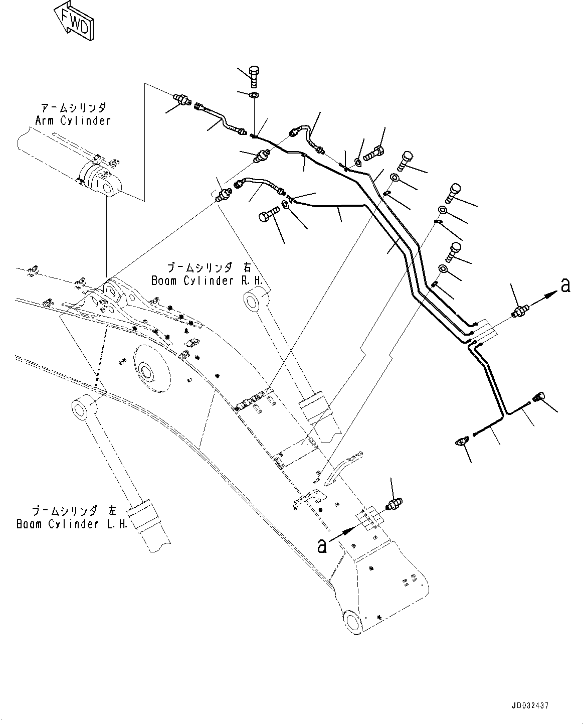 Komatsu parts book diagram for PC700LC-11 S/N 80013-UP: BOOM, 7300MM, HEAVY DUTY TYPE, BOOM AND ARM ANTI-DROP VALVE, LUBRICATION PIPING