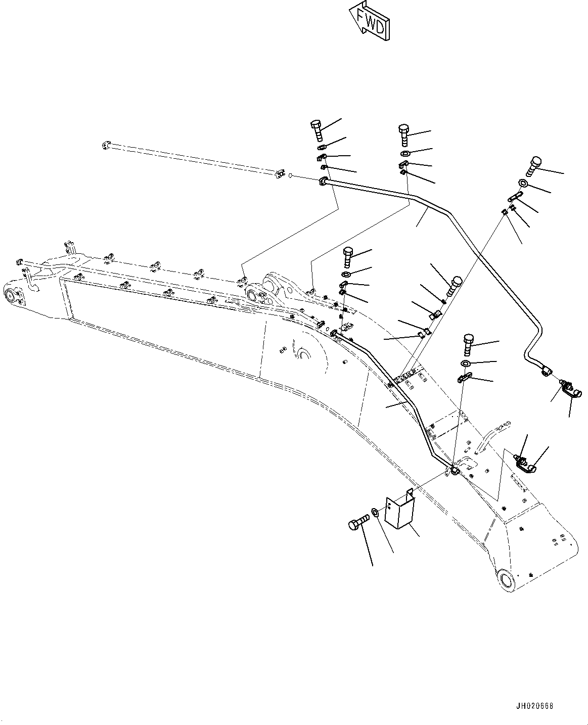 Komatsu parts book diagram for PC700LC-11 S/N 80013-UP: BOOM, 7600MM, BOOM AND ARM ANTI-DROP VALVE, BUCKET CYLINDER PIPING, BOTTOM
