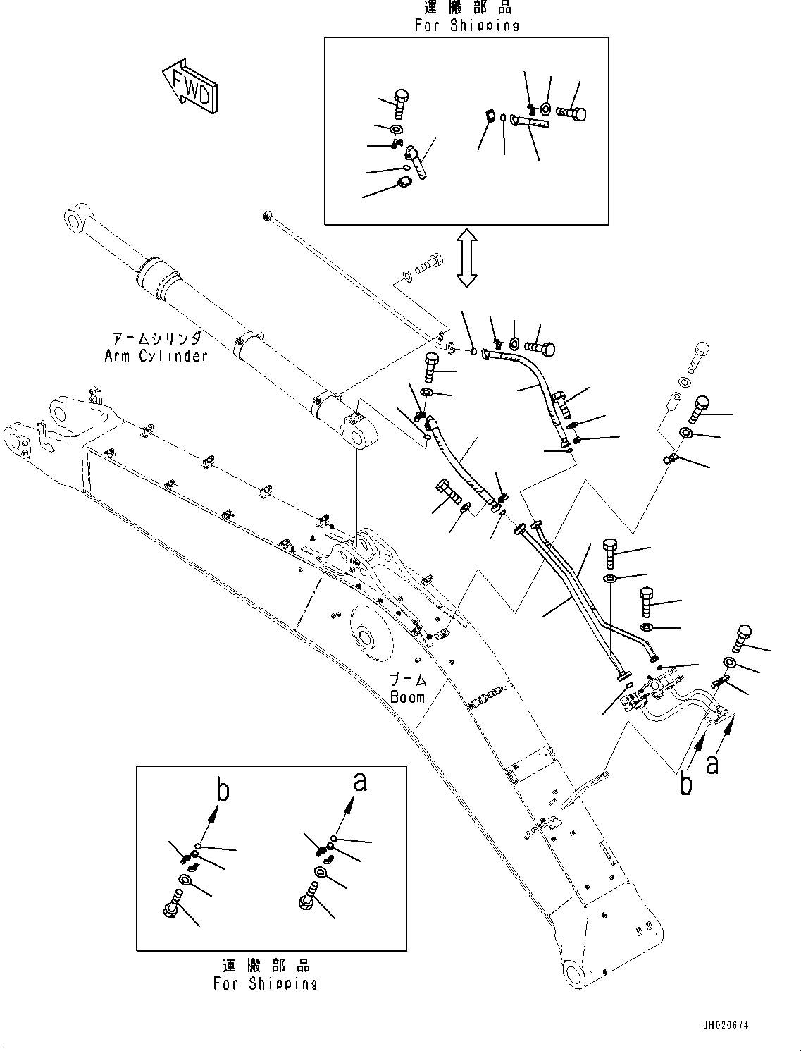 Komatsu parts book diagram for PC700LC-11 S/N 80013-UP: BOOM, 7300MM, HEAVY DUTY TYPE, BOOM AND ARM ANTI-DROP VALVE, ARM CYLINDER PIPING (1/3)