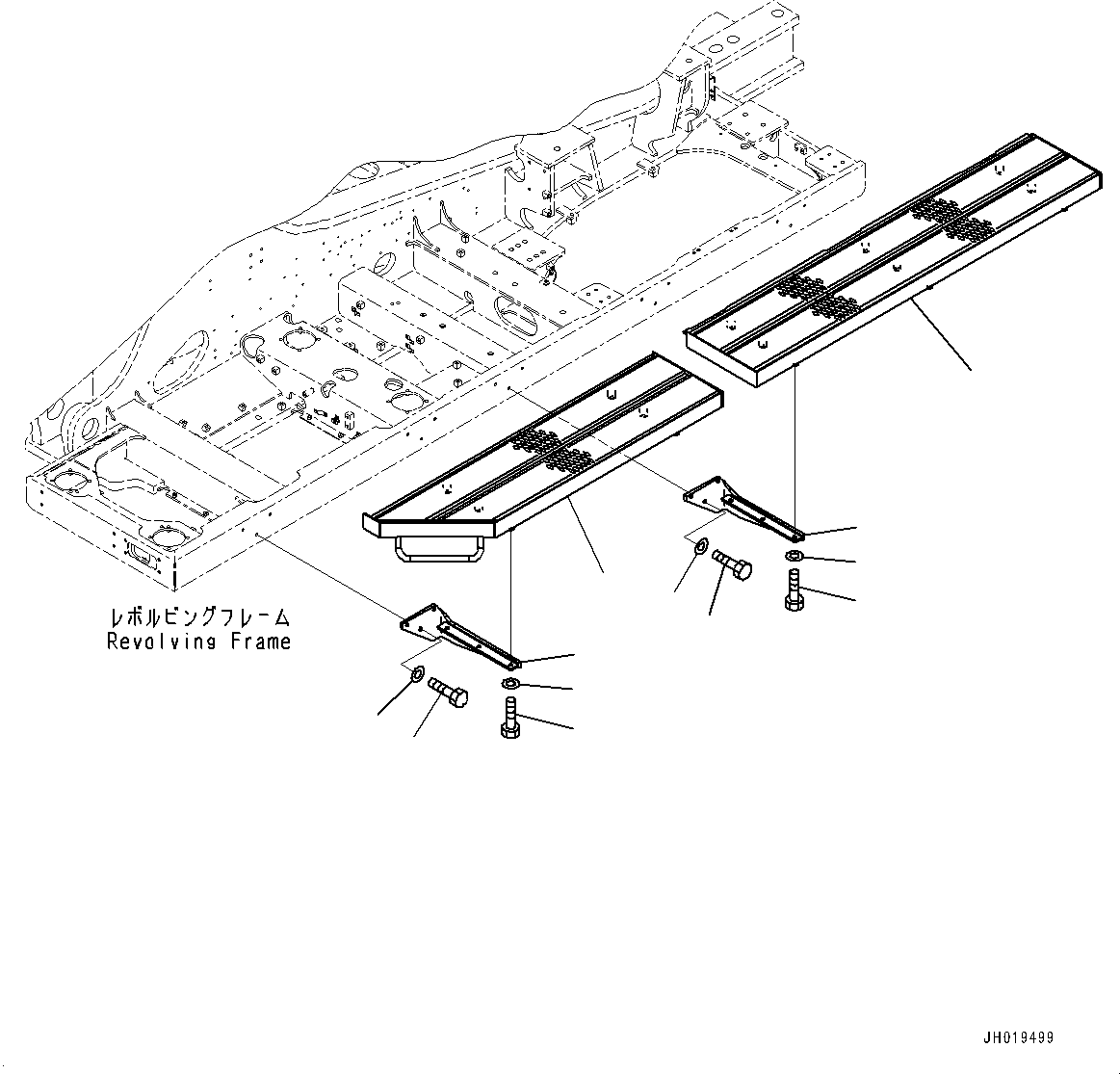 Komatsu parts book diagram for PC700LC-11 S/N 80013-UP: SIDE STEP L.H., CAB TOP GUARD LV2, (1/3)
