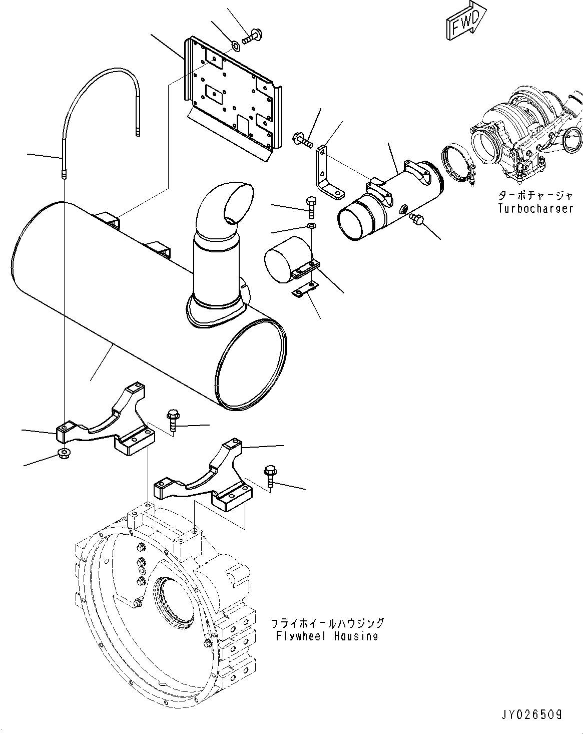 Engines Komatsu / SAA6D114E-3F S/N 26866736-UP (For PC300-8M0/PC350LC-8M0)(PC00038U) / Exhaust Muffler(A015001 : A1610-001001)