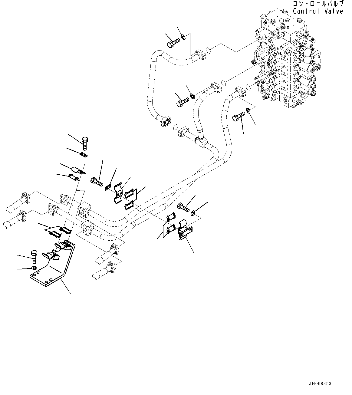 Komatsu parts book diagram for PC300-8M0 S/N K56001-UP: BOOM PIPING, BRACKET AND CLAMP
