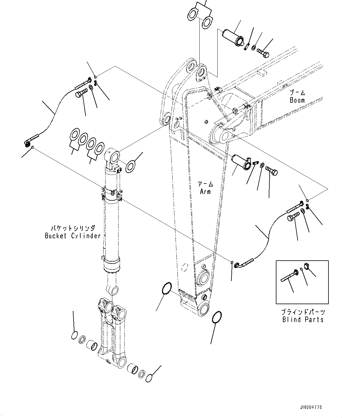 Komatsu parts book diagram for PC300-8M0 S/N K56001-UP: ARM, 2600MM, BUCKET CYLINDER HOSE AND PIN