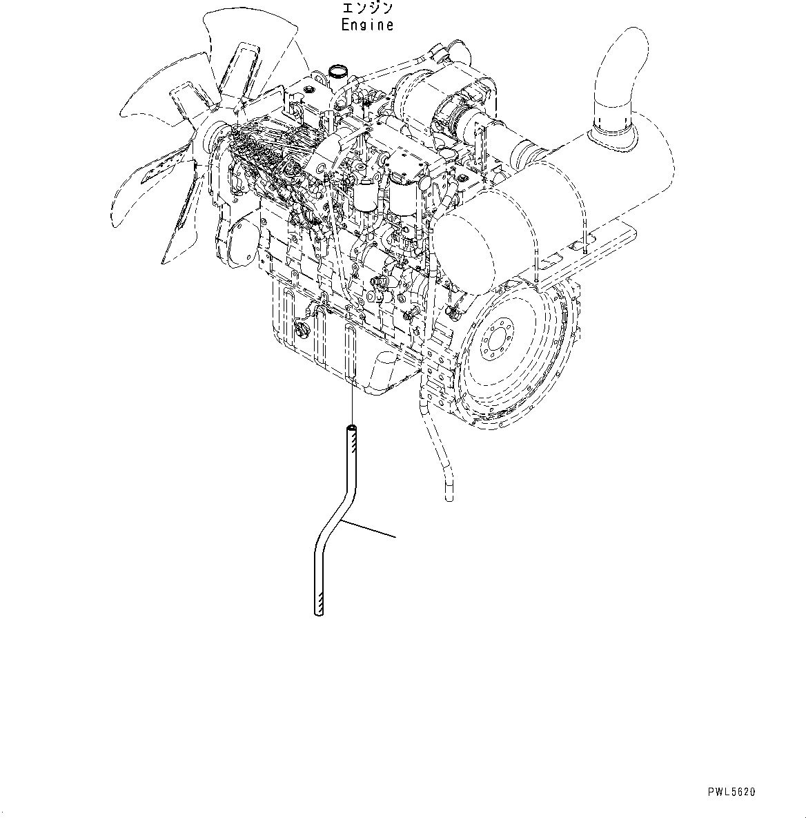 Komatsu parts book diagram for PC300-8M0 S/N K56001-UP: ENGINE DRAIN HOSE