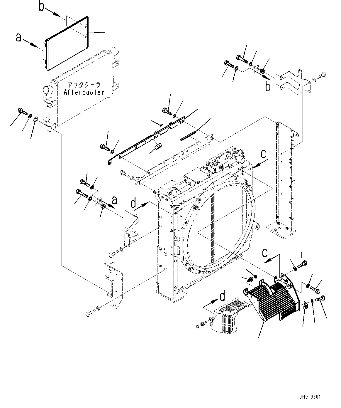 Komatsu parts book diagram for PC350LC-8M0 S/N K52001-UP: COOLING SYSTEM, AUTO AIR CONDITIONER, EN ISO ACCESS 2011, AFTERCOOLER AND CONDENSER