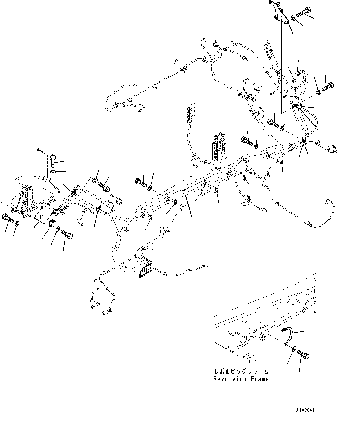 Komatsu parts book diagram for PC350LC-8M0 S/N K52001-UP: ELECTRIC WIRING HARNESS, STARTING WIRING HARNESS CLIP