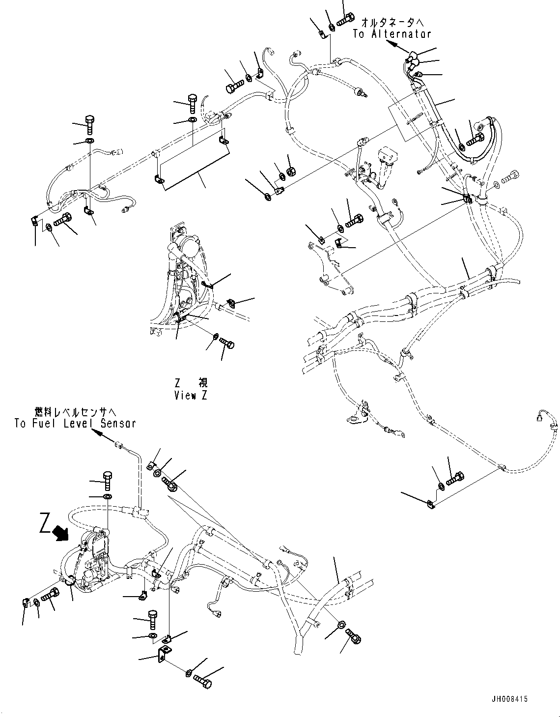 Komatsu parts book diagram for PC350LC-8M0 S/N K52001-UP: ELECTRIC WIRING HARNESS, WIRING HARNESS CLIP (3/3)