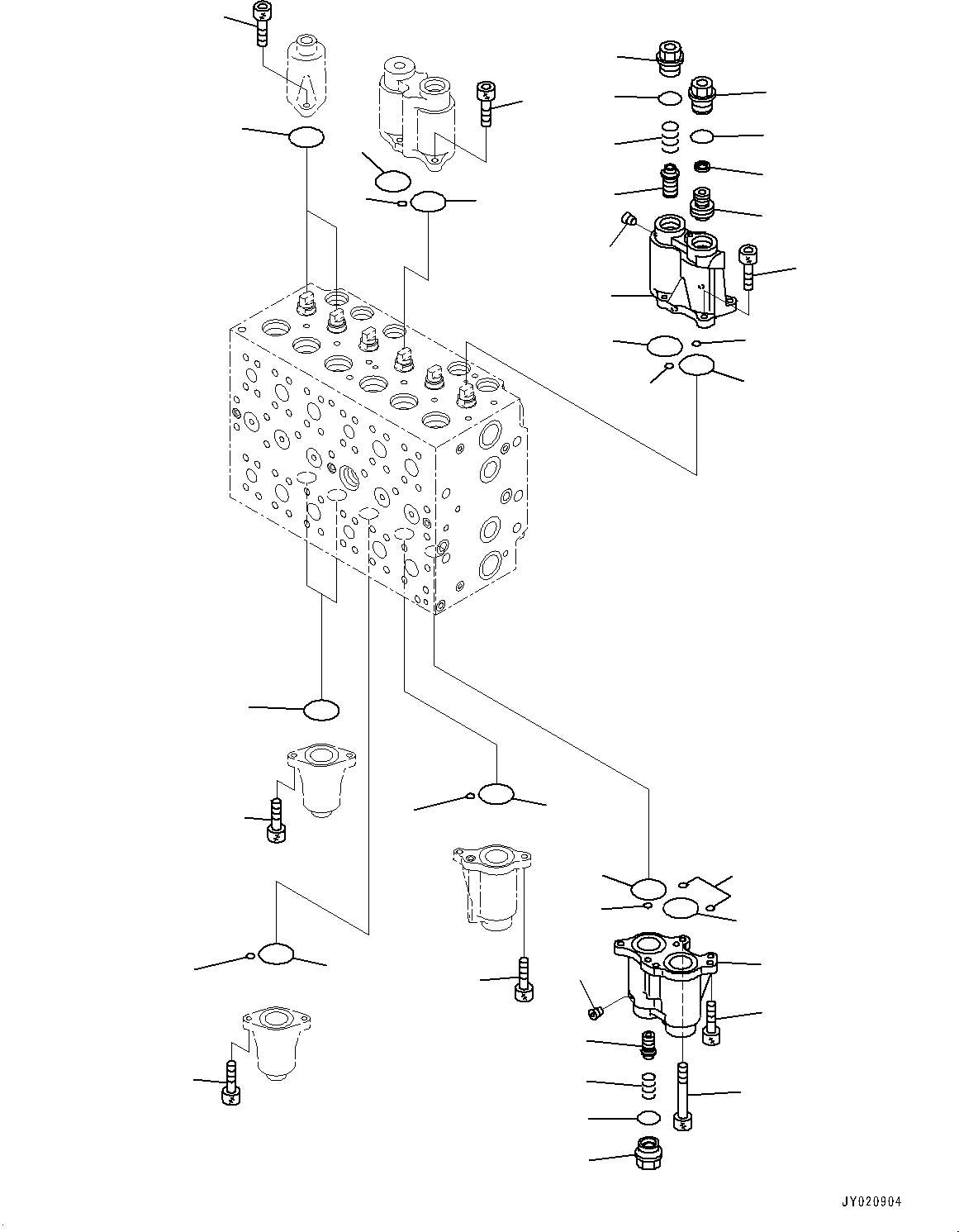 Komatsu parts book diagram for PC350LC-8M0 S/N K52001-UP: CONTROL VALVE, 7-SPOOL, INNER PARTS (3/22)