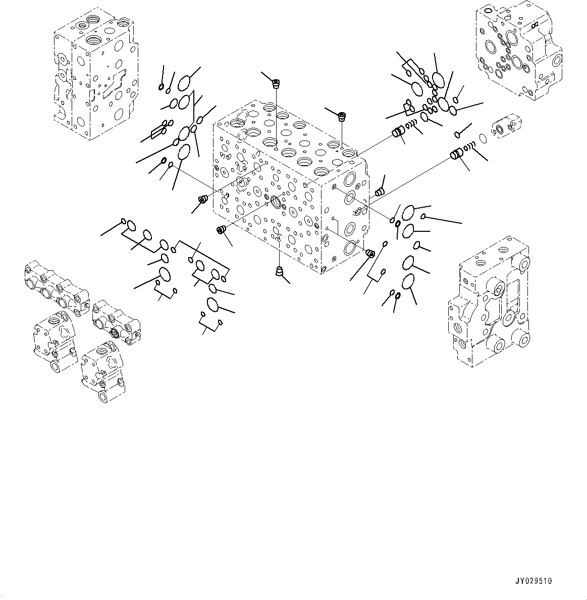 Komatsu parts book diagram for PC350LC-8M0 S/N K52001-UP: CONTROL VALVE, 7-SPOOL, INNER PARTS (4/22)