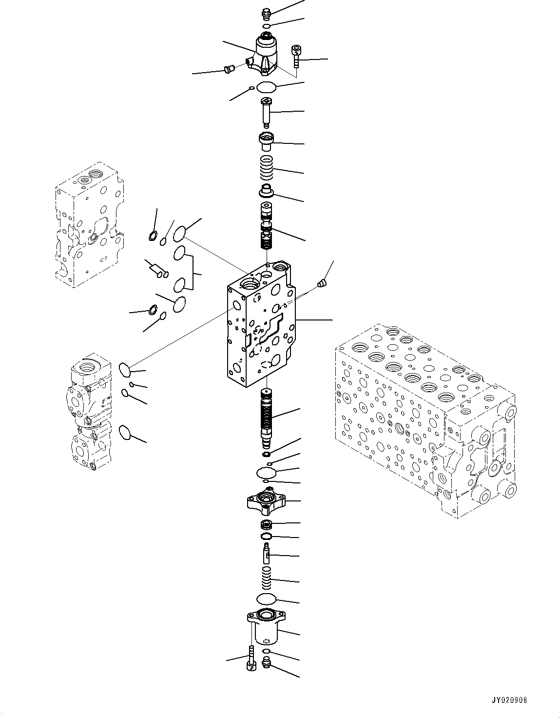 Komatsu parts book diagram for PC350LC-8M0 S/N K52001-UP: CONTROL VALVE, 7-SPOOL, INNER PARTS (15/22)