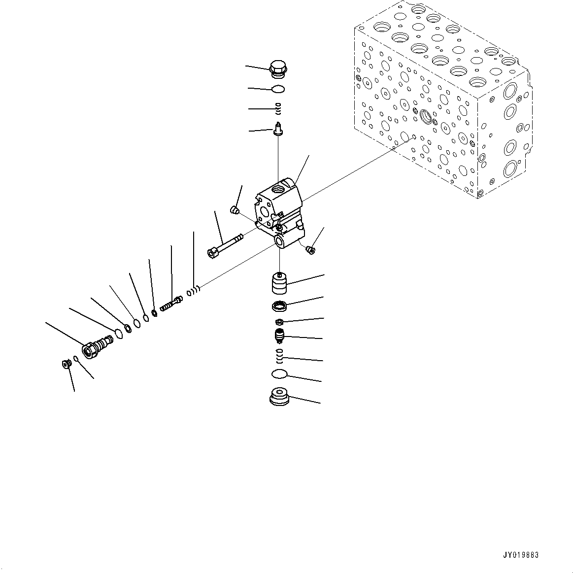 Komatsu parts book diagram for PC350LC-8M0 S/N K52001-UP: CONTROL VALVE, 7-SPOOL, INNER PARTS (19/22)