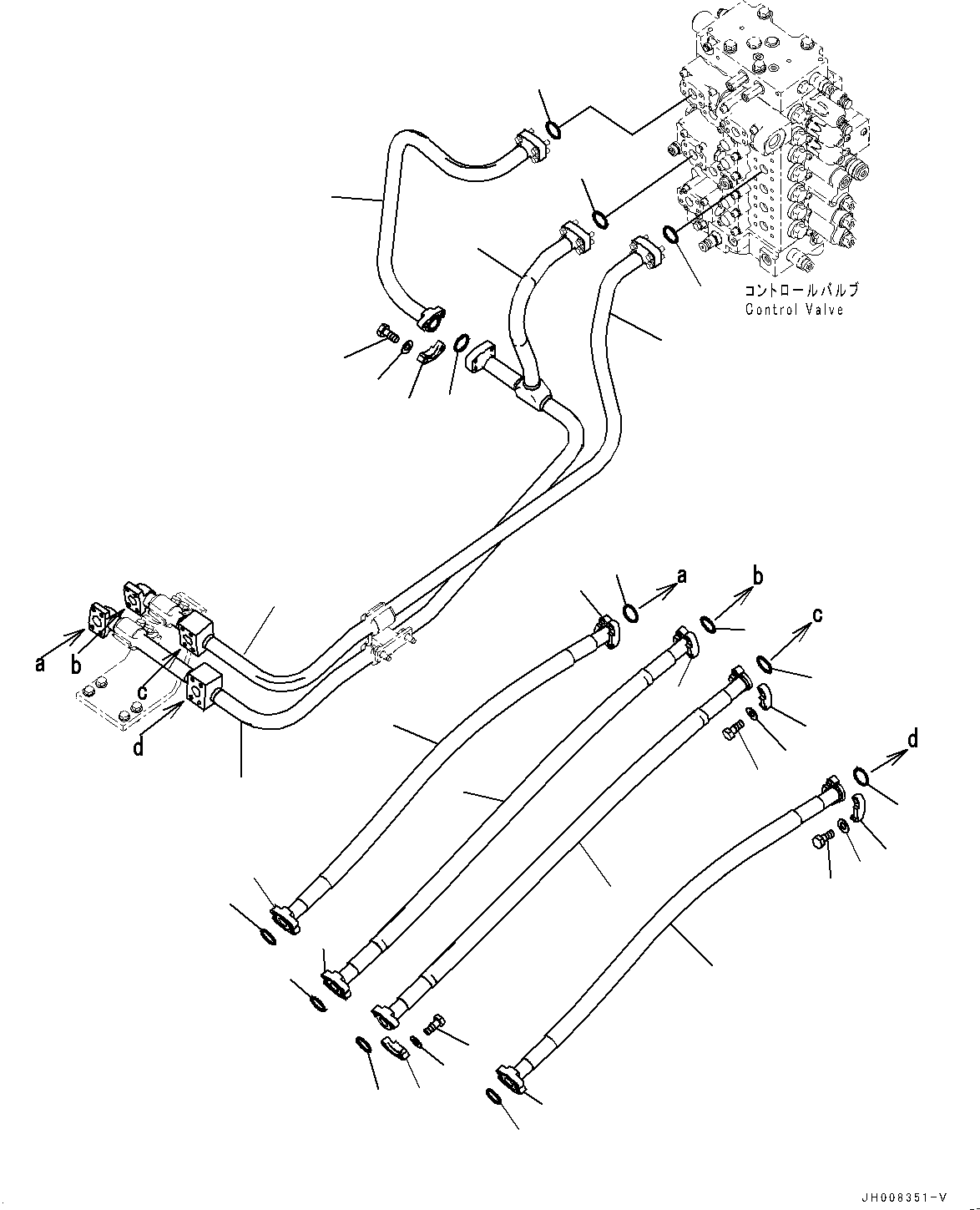 Komatsu parts book diagram for PC350LC-8M0 S/N K52001-UP: BOOM PIPING, VALVE BOOM PIPING