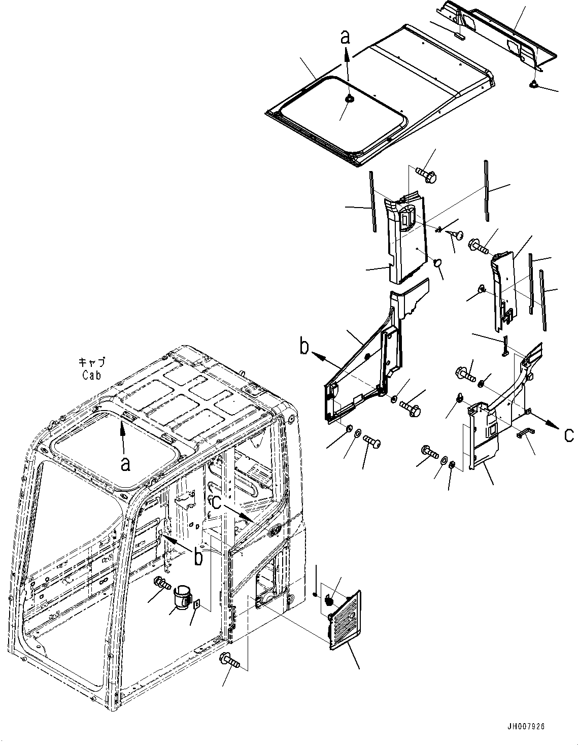 Komatsu parts book diagram for PC350LC-8M0 S/N K52001-UP: CAB, ROOF COVER AND AIR INTAKE