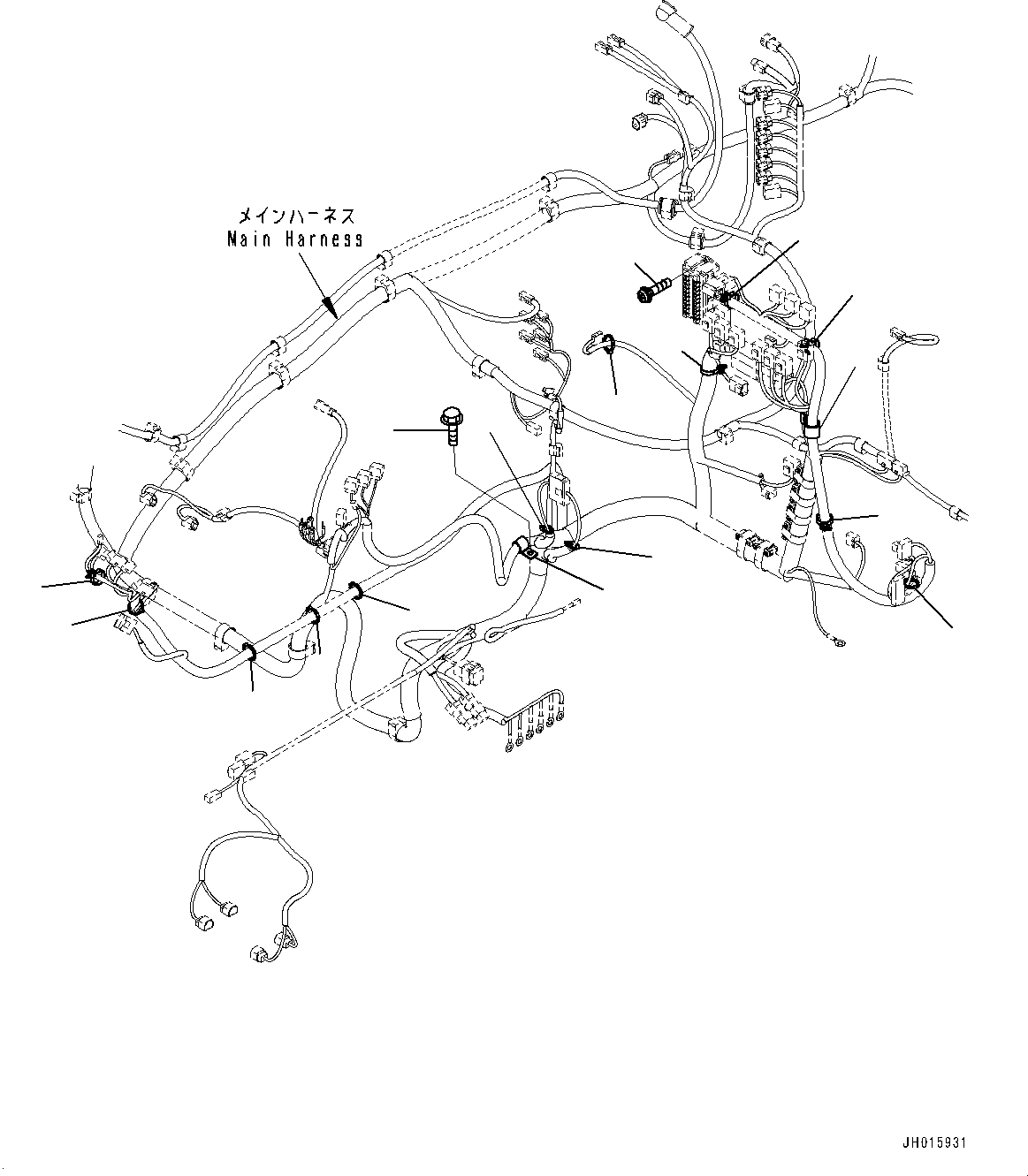 Komatsu parts book diagram for PC350LC-8M0 S/N K52001-UP: CAB, CAB IN PARTS, MAIN WIRING HARNESS CLAMP