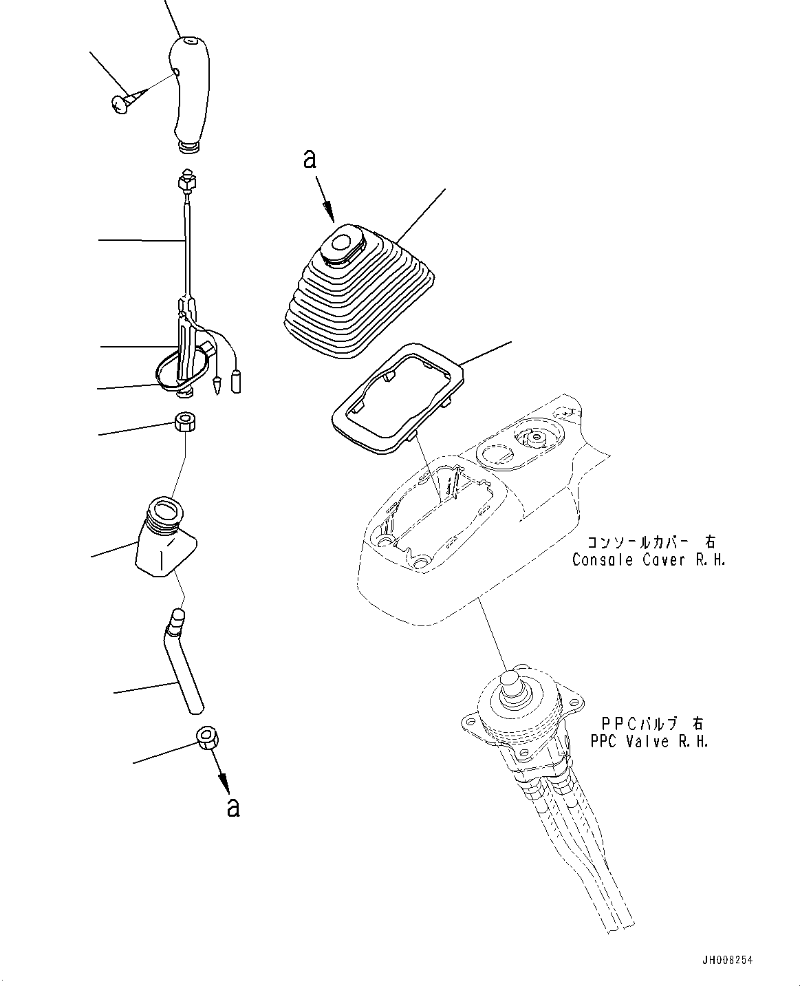 Komatsu parts book diagram for PC350LC-8M0 S/N K52001-UP: CAB, FLOOR, WORK EQUIPMENT CONTROL LEVER, R.H.