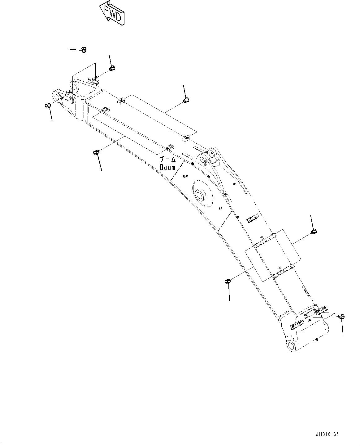 Komatsu parts book diagram for PC350LC-8M0 S/N K52001-UP: BOOM, 6000MM, SE, 100 HOURS LUBRICATION INTERVAL, ATTACHMENT PLUG