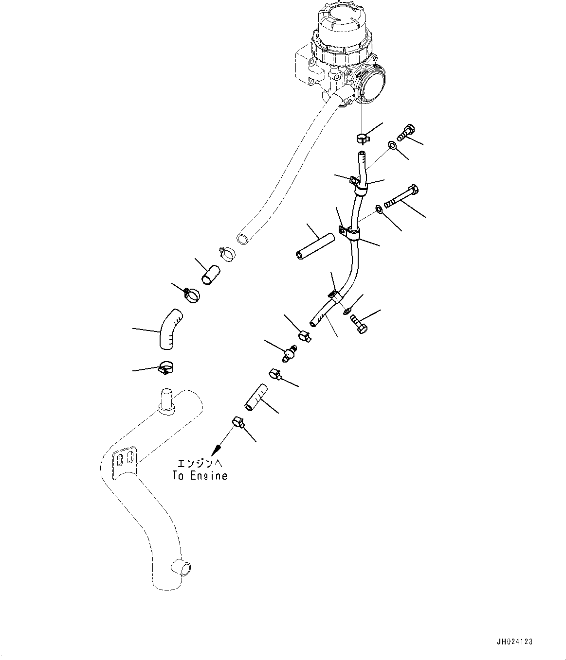 Komatsu parts book diagram for HB215LC-3 S/N K70001-UP: AIR CLEANER, KOMATSU CLOSED CRANKCASE VENTILATION (KCCV) PIPING (1/2)