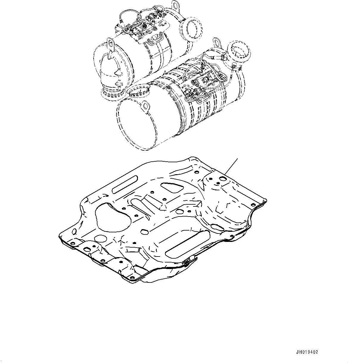 Komatsu parts book diagram for HB215LC-3 S/N K70001-UP: EXHAUST PIPE, BRACKET
