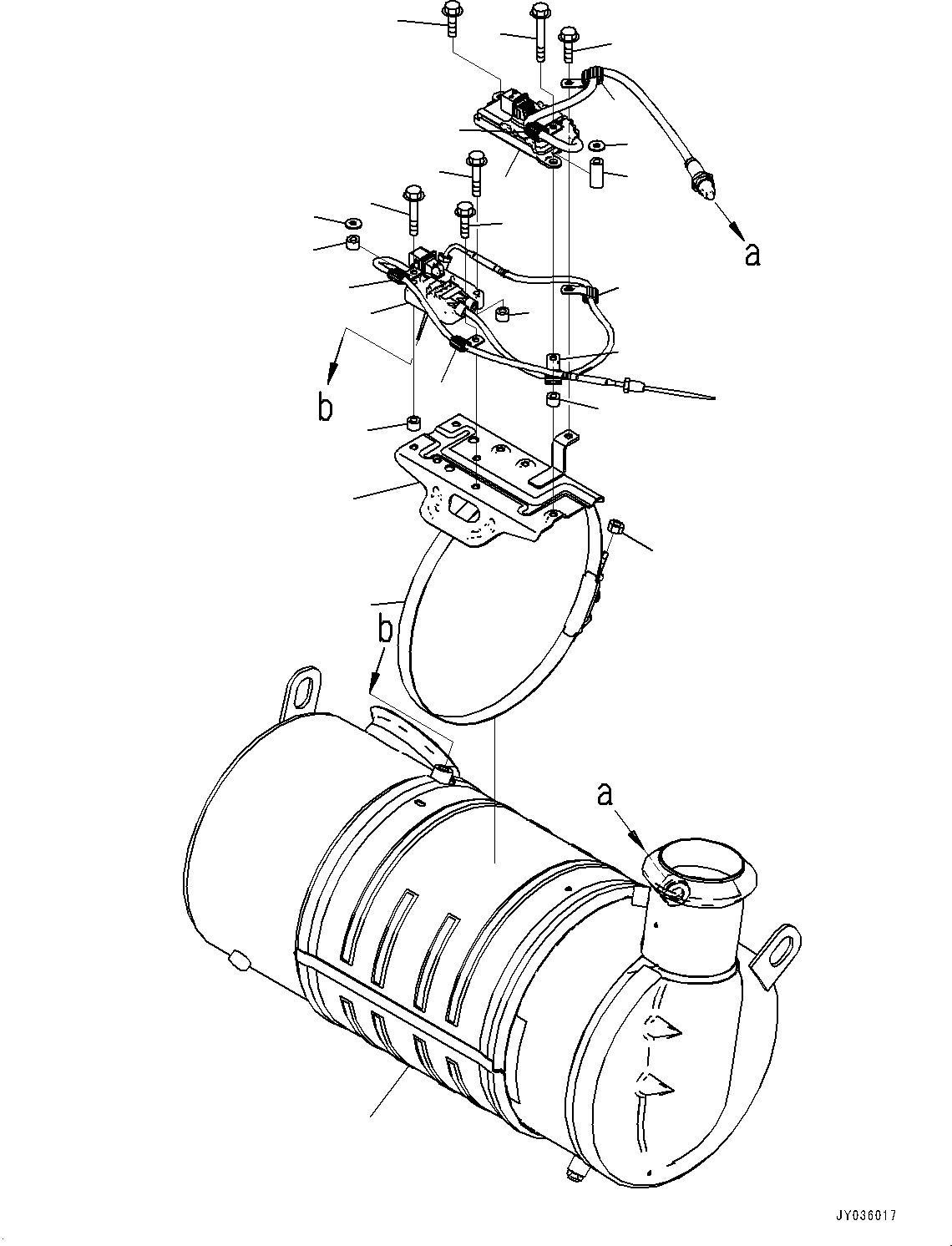 Komatsu parts book diagram for HB215LC-3 S/N K70001-UP: EXHAUST PIPE, SCR ASSEMBLY