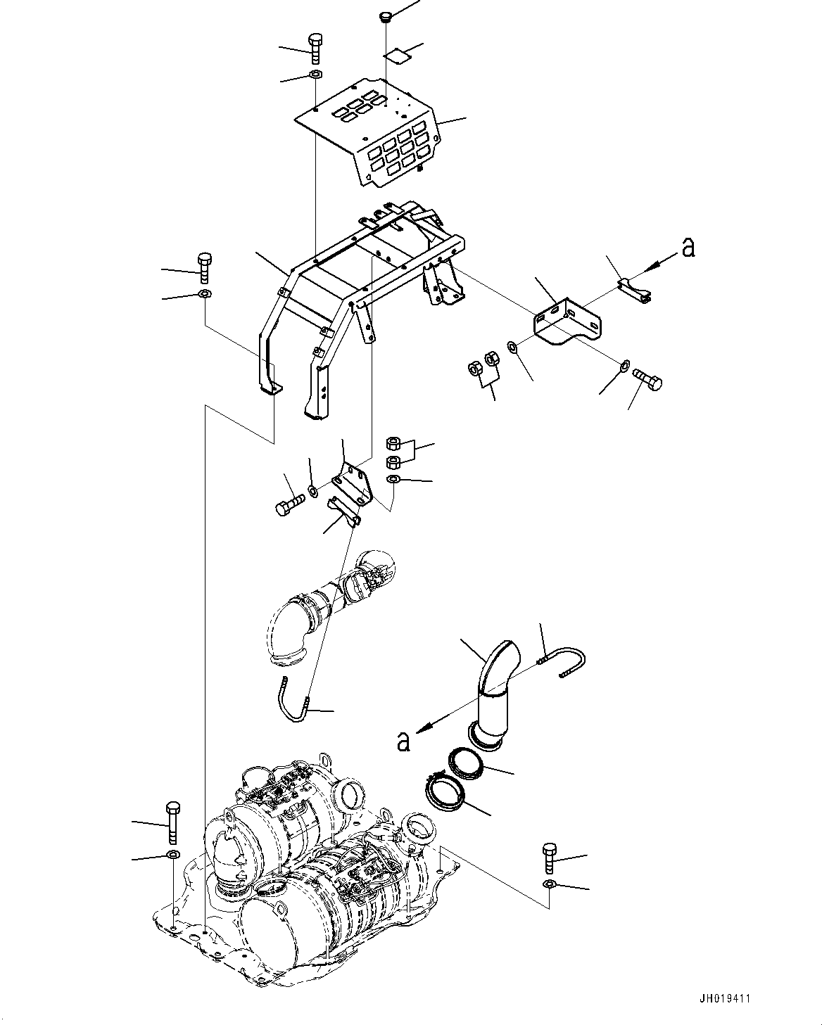 Komatsu parts book diagram for HB215LC-3 S/N K70001-UP: EXHAUST PIPE, GUARD