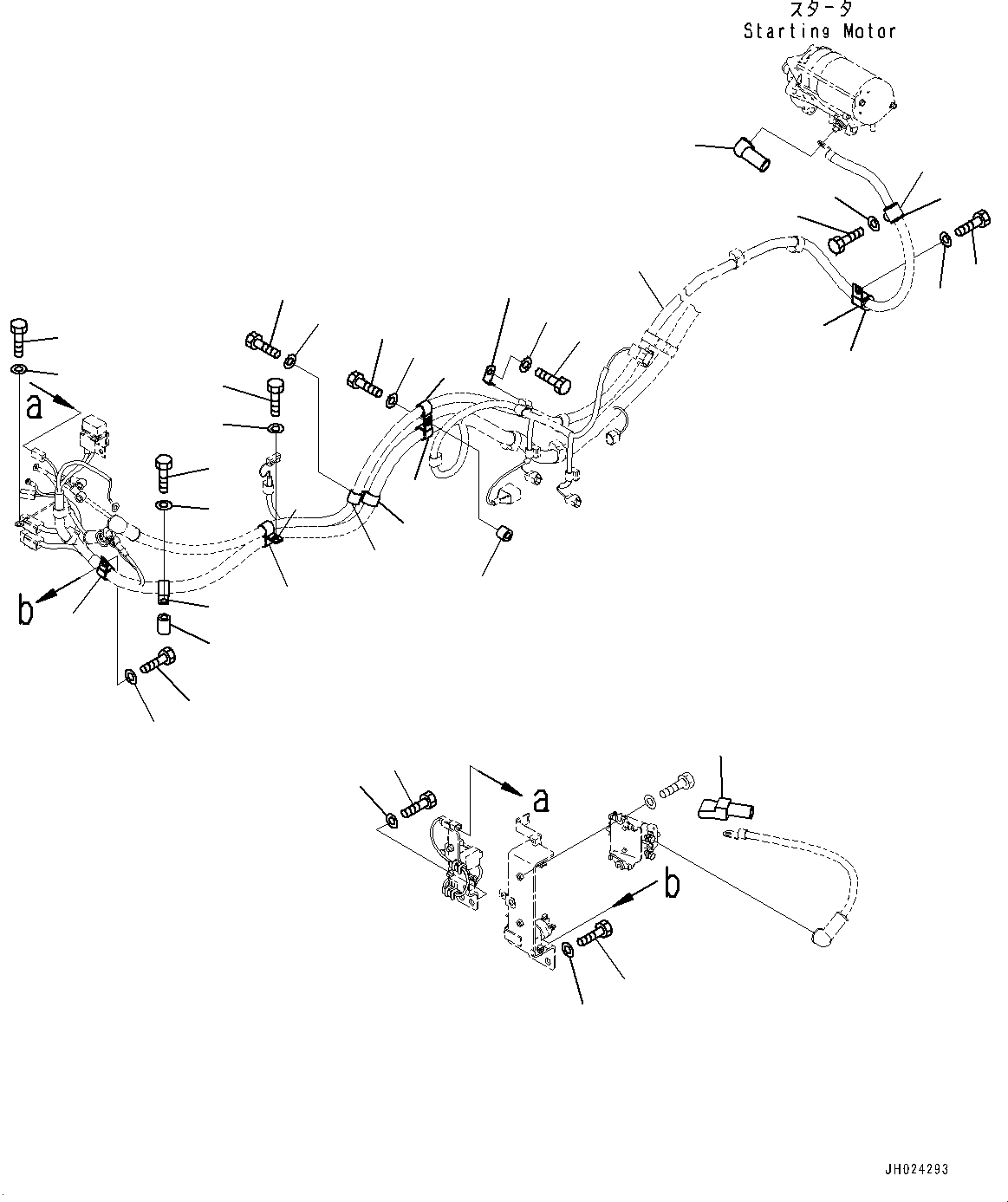 Komatsu parts book diagram for HB215LC-3 S/N K70001-UP: ELECTRIC WIRING HARNESS, STARTING WIRING HARNESS CLAMP