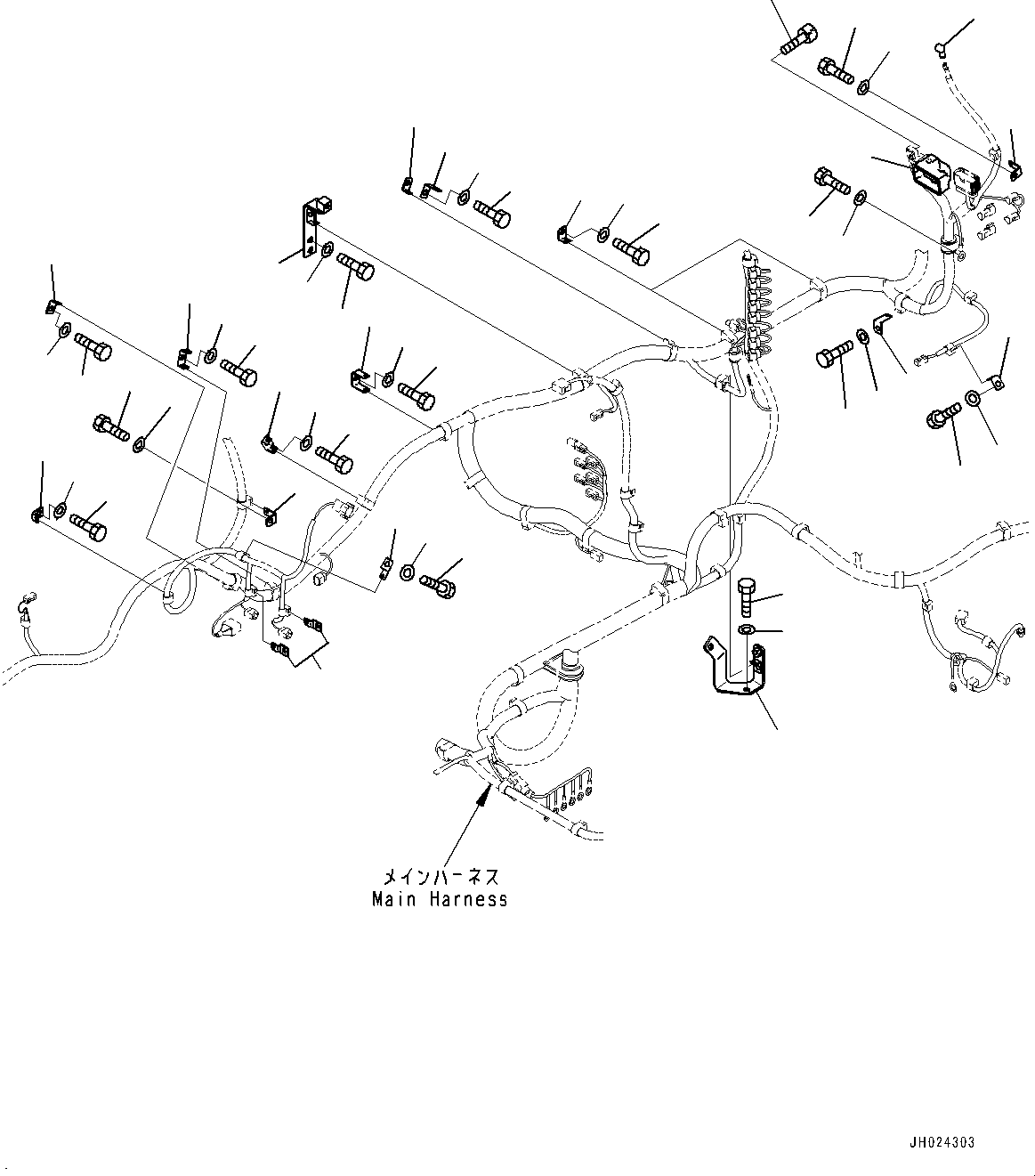 Komatsu parts book diagram for HB215LC-3 S/N K70001-UP: ELECTRIC WIRING HARNESS, MAIN WIRING HARNESS MOUNTING (2/3)