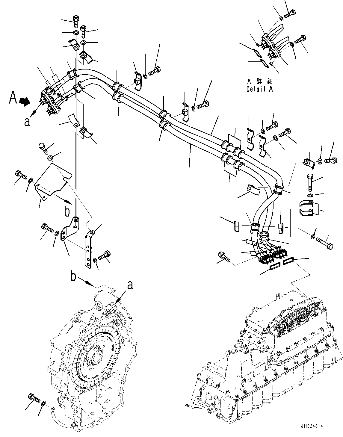 Komatsu parts book diagram for HB215LC-3 S/N K70001-UP: ELECTRIC WIRING HARNESS, POWER CABLE (2/2)