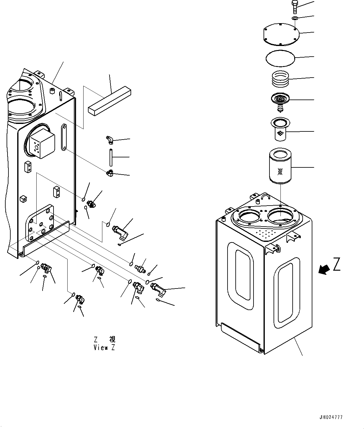 Komatsu parts book diagram for HB215LC-3 S/N K70001-UP: HYDRAULIC TANK, 1-ADDITIONAL ACTUATOR PIPING