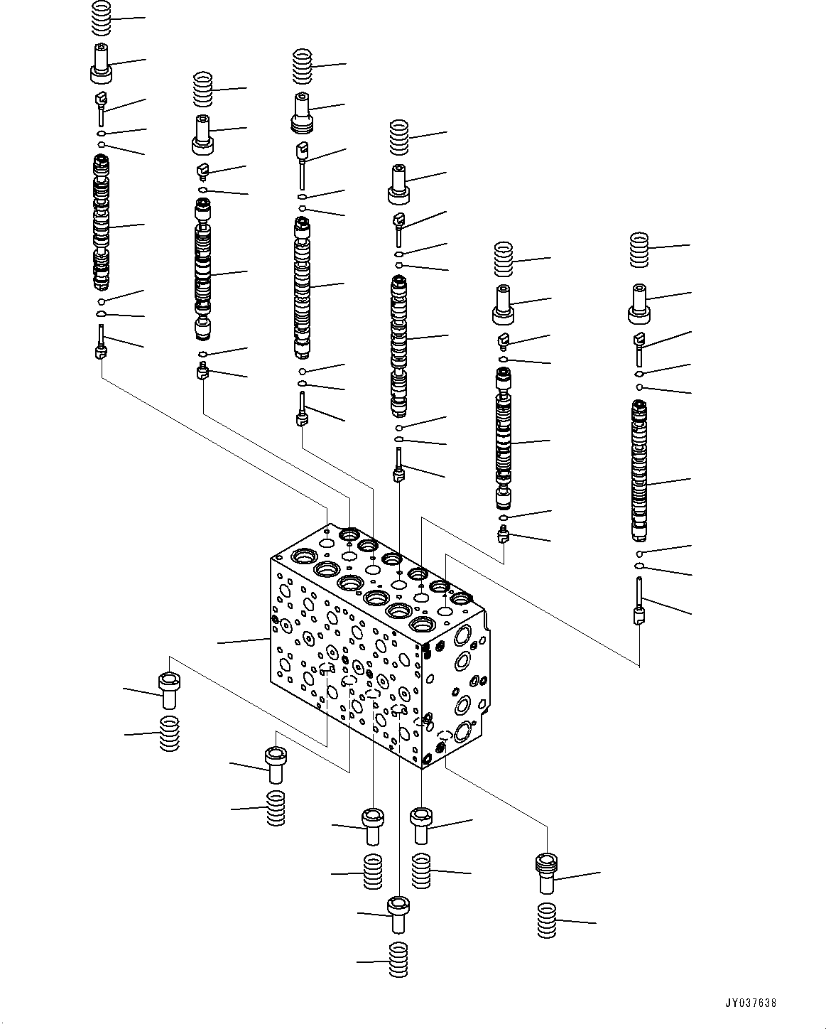 Komatsu parts book diagram for HB215LC-3 S/N K70001-UP: CONTROL VALVE, 6-SPOOL, 1-ADDITIONAL ACTUATOR PIPING, TOOL CONTROL, INNER PARTS (1/23)
