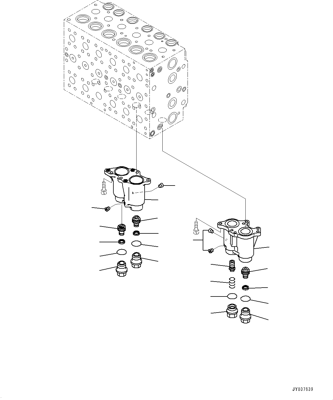 Komatsu parts book diagram for HB215LC-3 S/N K70001-UP: CONTROL VALVE, 6-SPOOL, 1-ADDITIONAL ACTUATOR PIPING, TOOL CONTROL, INNER PARTS (2/23)