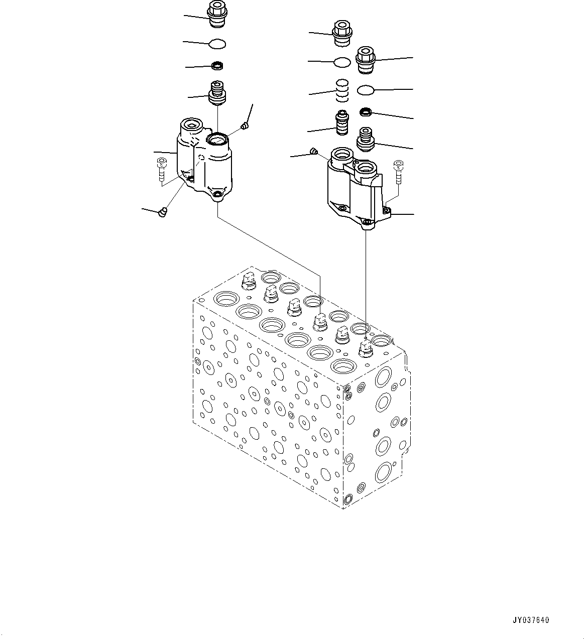 Komatsu parts book diagram for HB215LC-3 S/N K70001-UP: CONTROL VALVE, 6-SPOOL, 1-ADDITIONAL ACTUATOR PIPING, TOOL CONTROL, INNER PARTS (3/23)
