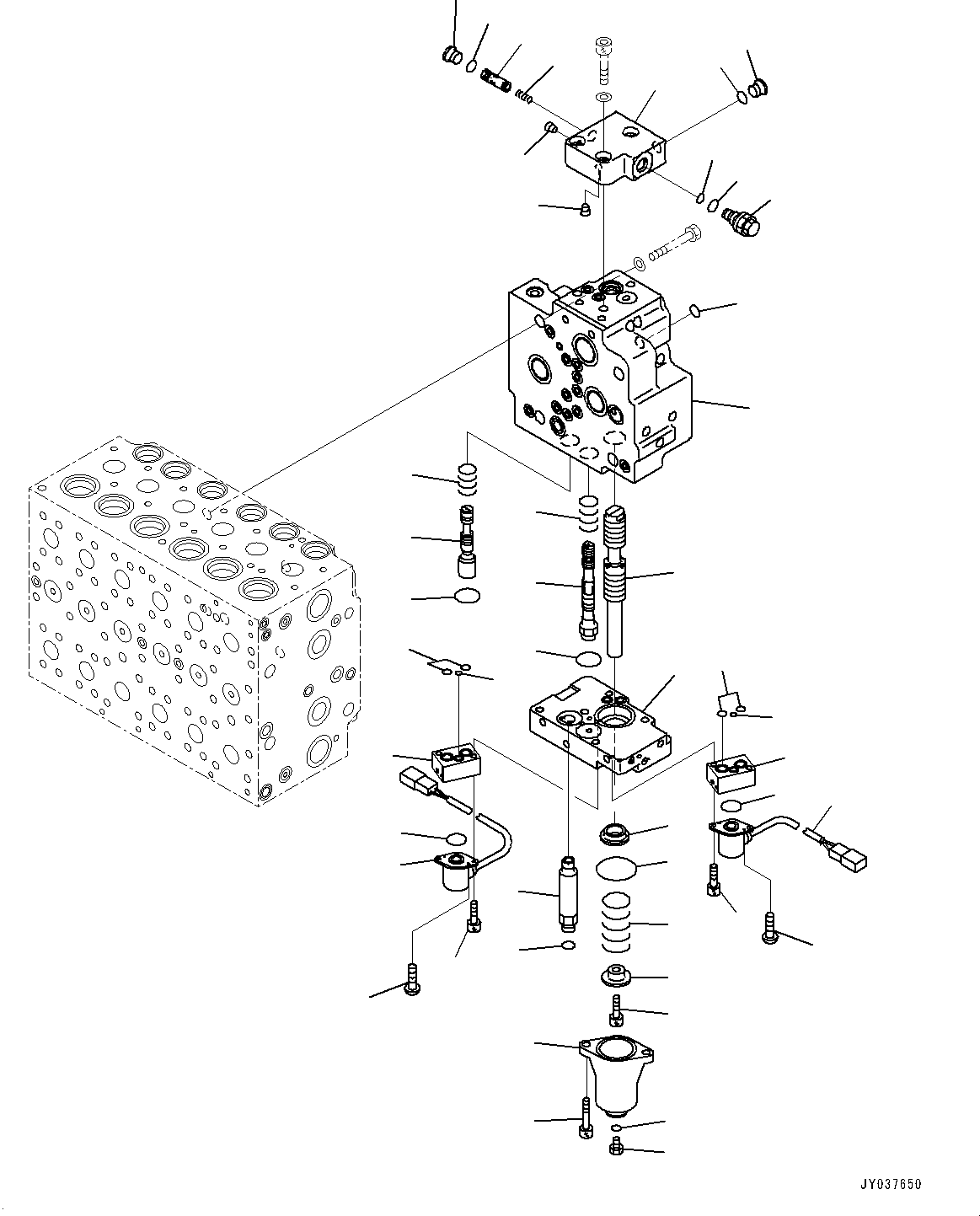 Komatsu parts book diagram for HB215LC-3 S/N K70001-UP: CONTROL VALVE, 6-SPOOL, 1-ADDITIONAL ACTUATOR PIPING, TOOL CONTROL, INNER PARTS (13/23)