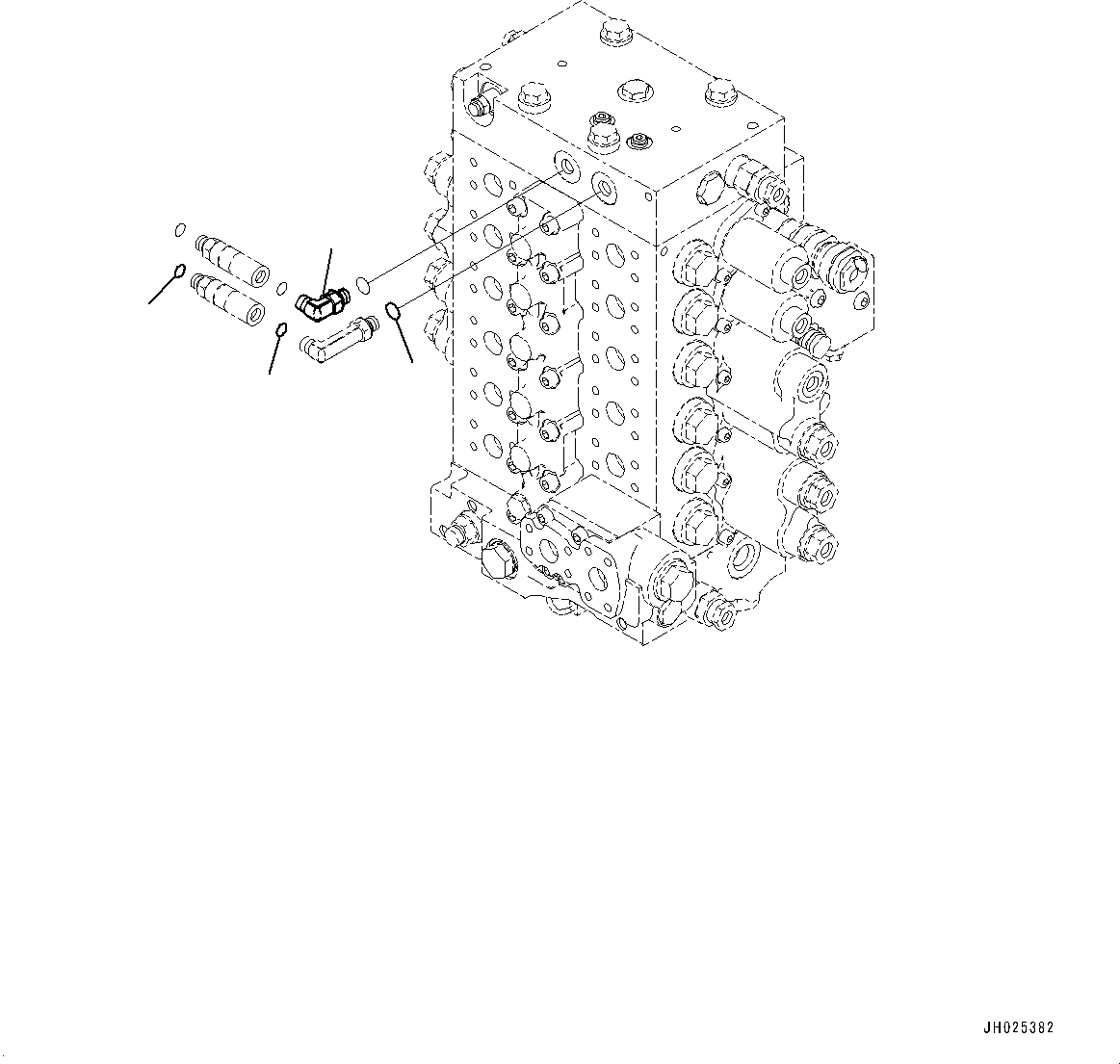 Komatsu parts book diagram for HB215LC-3 S/N K70001-UP: CONTROL VALVE, 6-SPOOL, 1-ADDITIONAL ACTUATOR PIPING, TOOL CONTROL, CONNECTING PARTS (2/3)