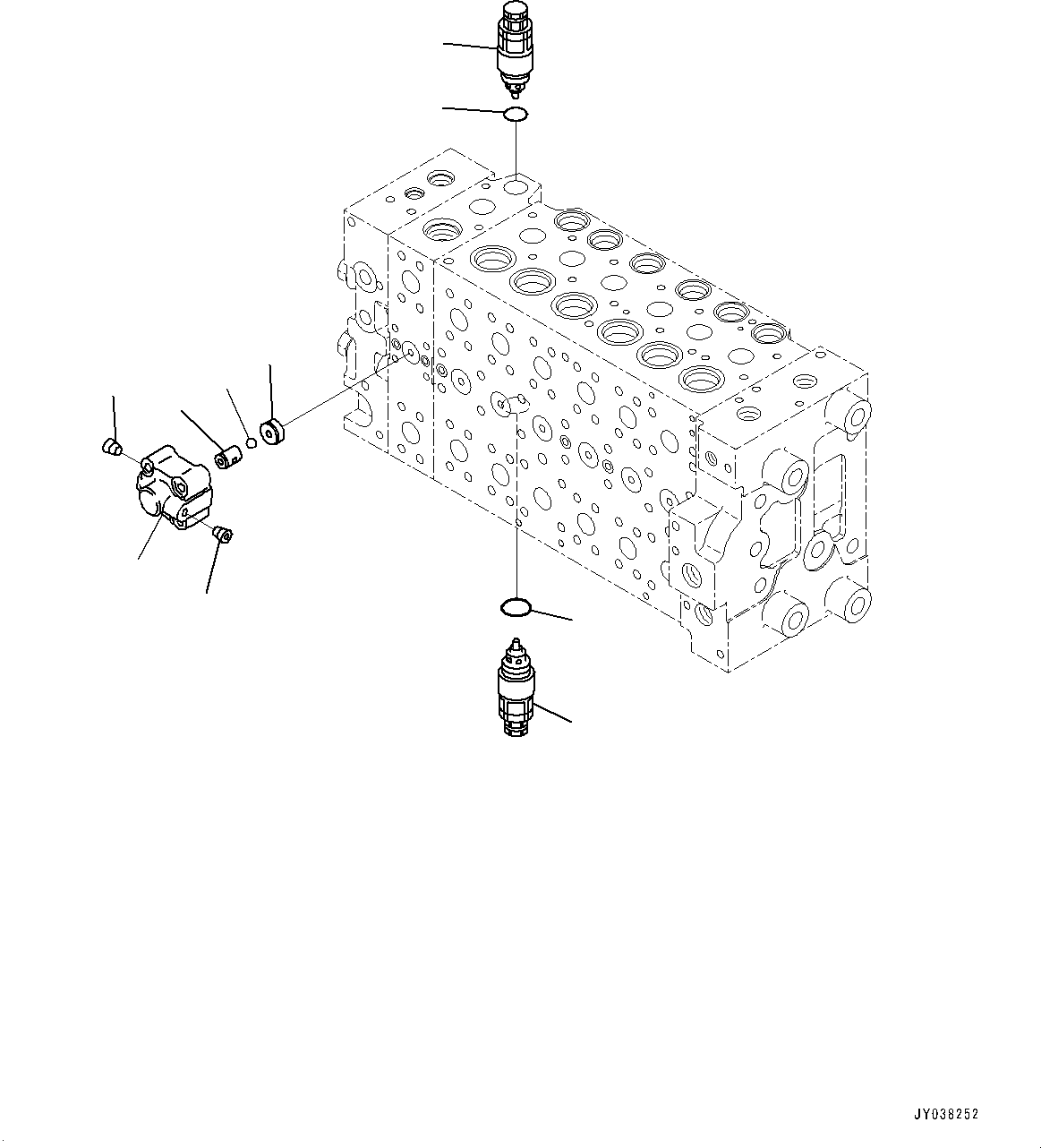 Komatsu parts book diagram for HB215LC-3 S/N K70001-UP: CONTROL VALVE, 6-SPOOL, 1-ADDITIONAL ACTUATOR PIPING, TOOL CONTROL, INNER PARTS (19/23)