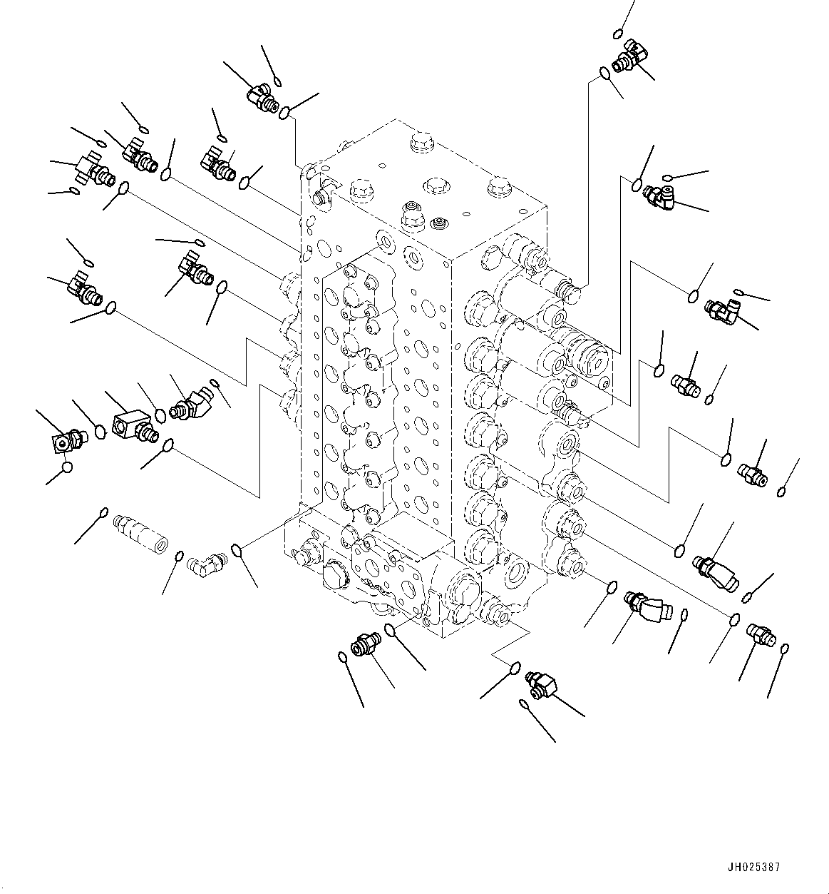 Komatsu parts book diagram for HB215LC-3 S/N K70001-UP: CONTROL VALVE, 6-SPOOL, 1-ADDITIONAL ACTUATOR PIPING, TOOL CONTROL, CONNECTING PARTS (3/3)