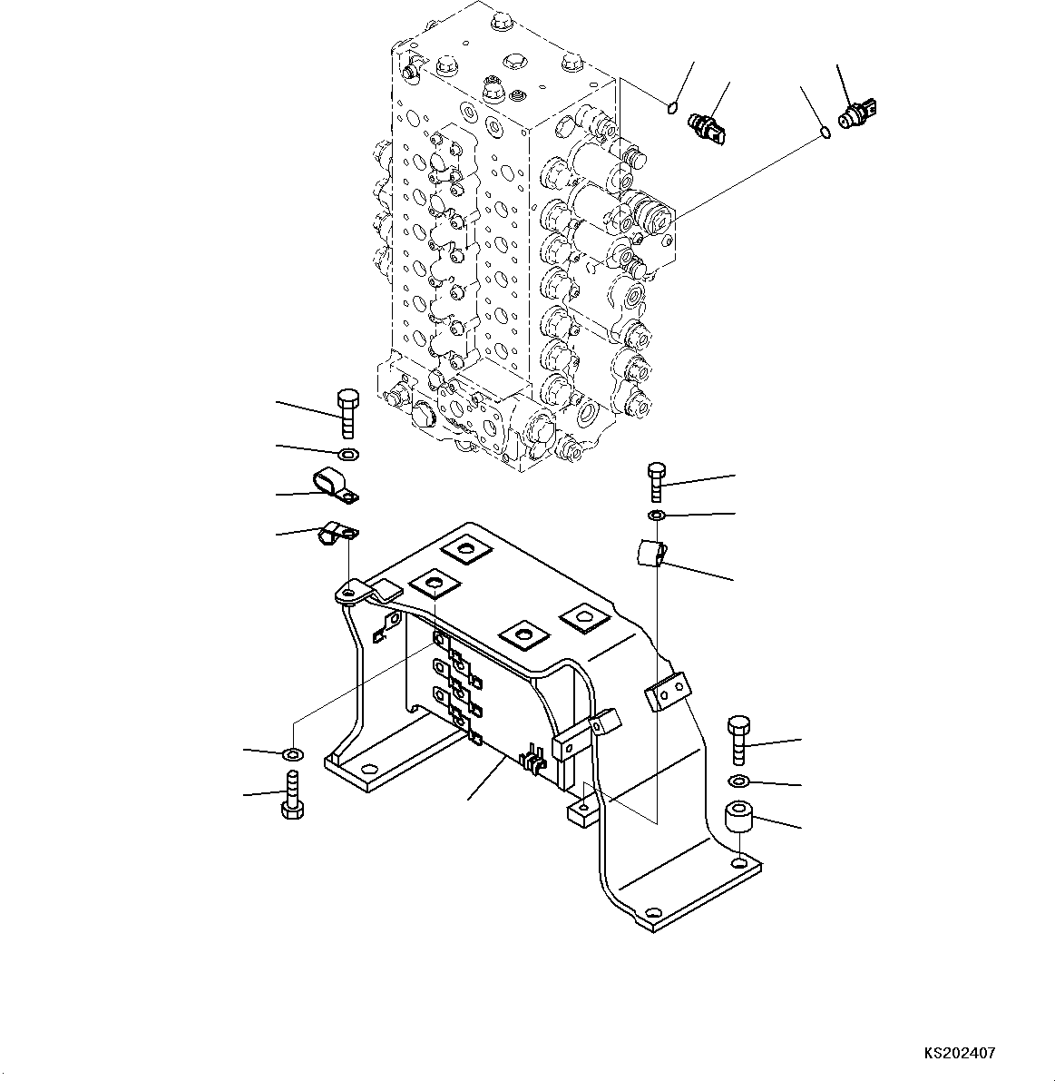 Komatsu parts book diagram for HB215LC-3 S/N K70001-UP: CONTROL VALVE, 6-SPOOL, 1-ADDITIONAL ACTUATOR PIPING, TOOL CONTROL, VALVE BRACKET AND SENSOR