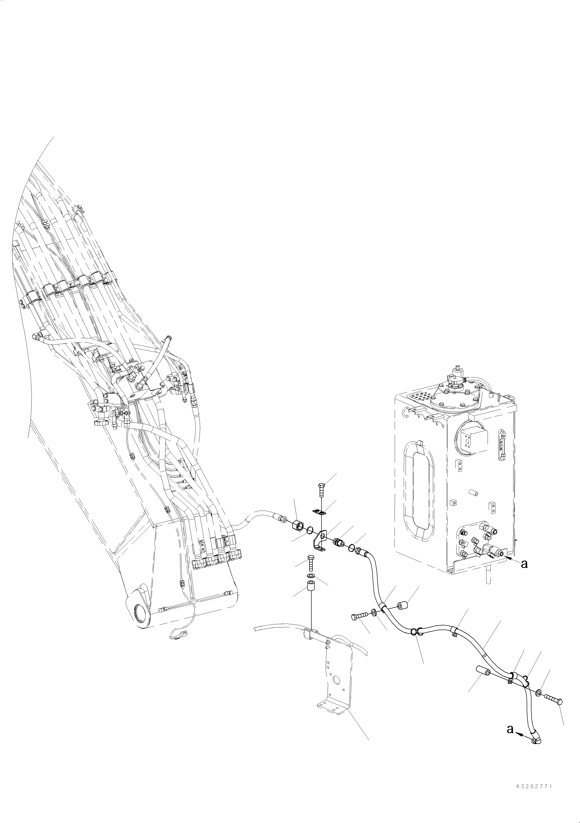 Komatsu parts book diagram for HB215LC-3 S/N K70001-UP: DRAIN PIPING (2/2) (FHQC)