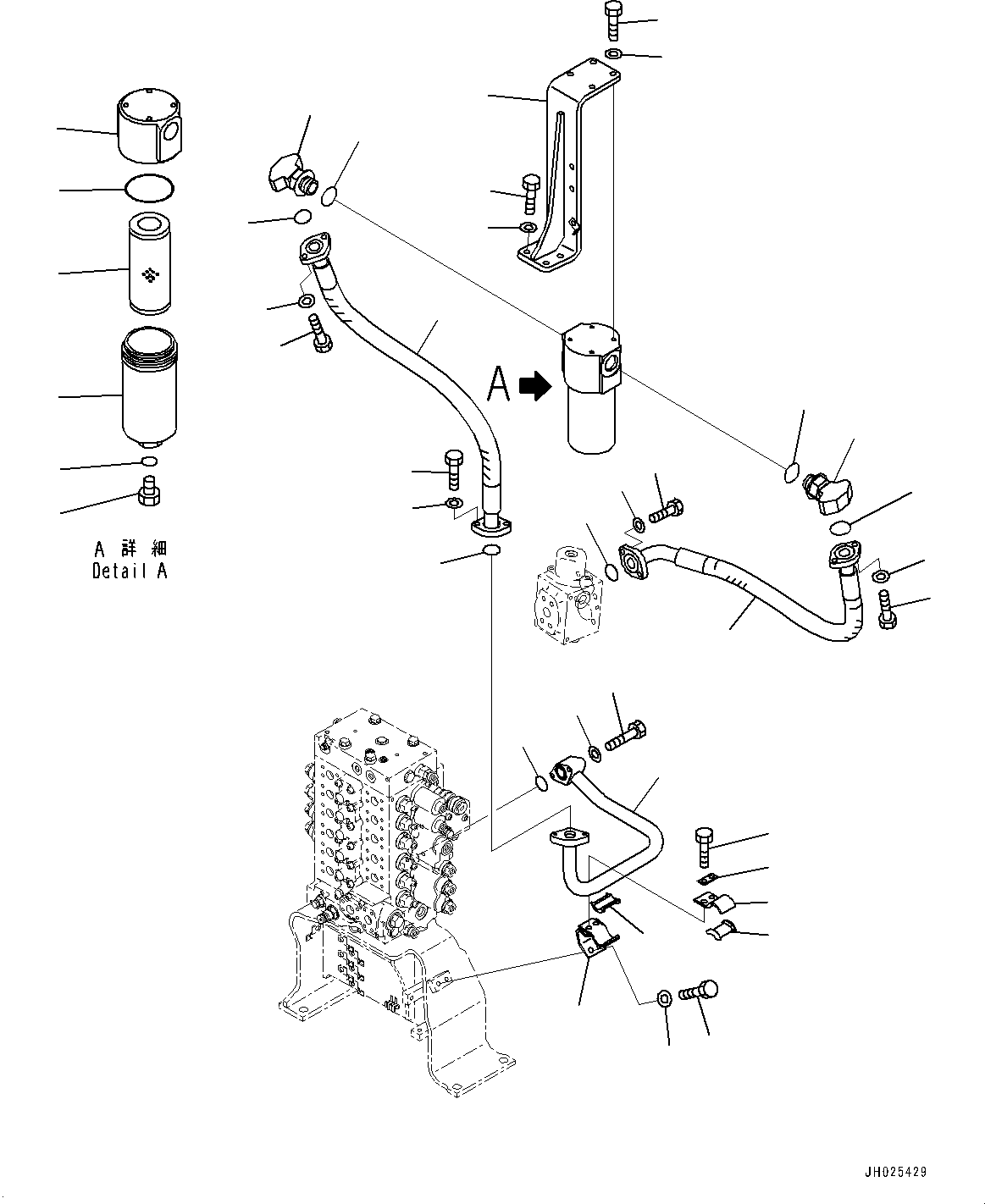 Komatsu parts book diagram for HB215LC-3 S/N K70001-UP: ATTACHMENT PIPING, 1-ADDITIONAL ACTUATOR PIPING, RETURN PIPING