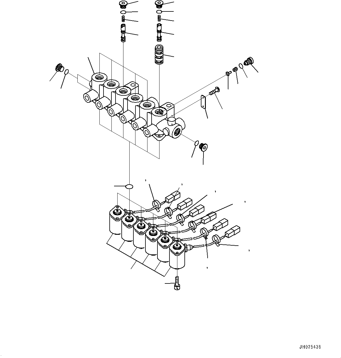 Komatsu parts book diagram for HB215LC-3 S/N K70001-UP: SOLENOID VALVE, 1-ADDITIONAL ACTUATOR PIPING, TOOL CONTROL, INNER PARTS