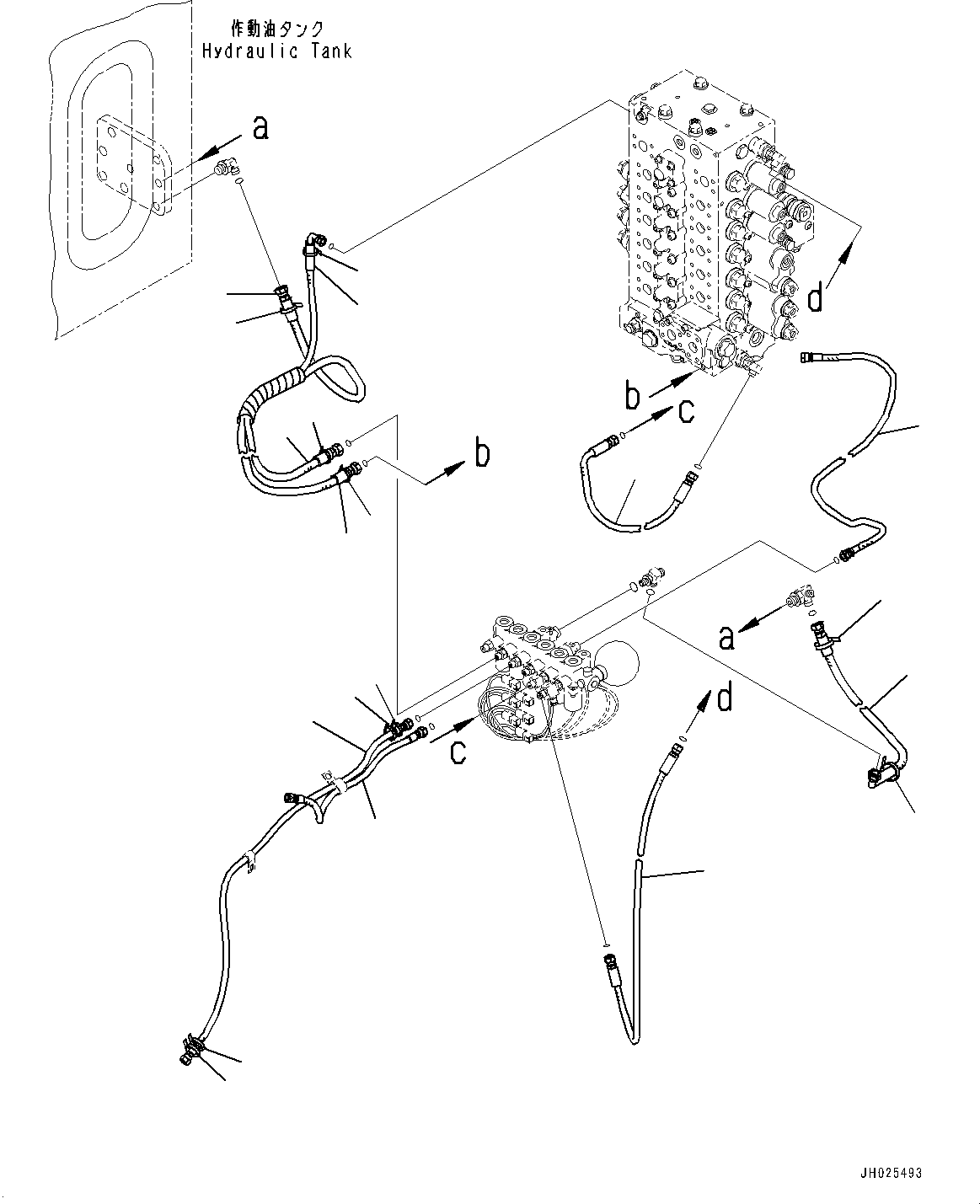 Komatsu parts book diagram for HB215LC-3 S/N K70001-UP: SOLENOID VALVE, 1-ADDITIONAL ACTUATOR PIPING, TOOL CONTROL, PIPING (1/2)