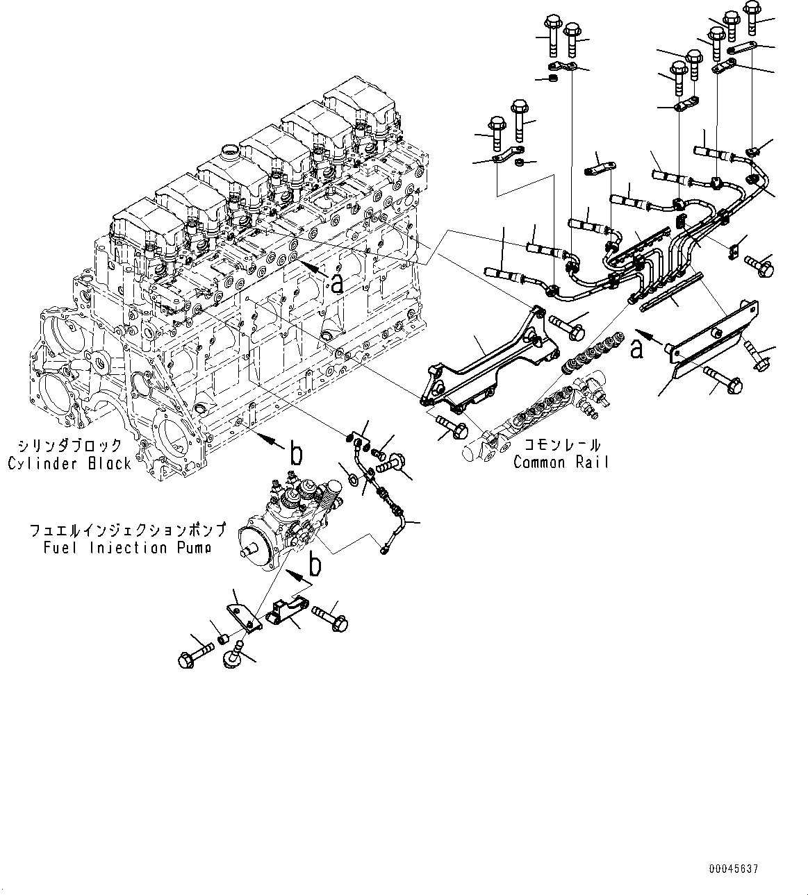 Engines Komatsu / SAA6D125E-5FR S/N 663365-UP (For PC450-8R WORK EQUIPMENT GREASE 500H)(PC00056U) / Fuel Supply Piping and Lubricating oil Piping, (1/2)(D005001 : A4030-001001)